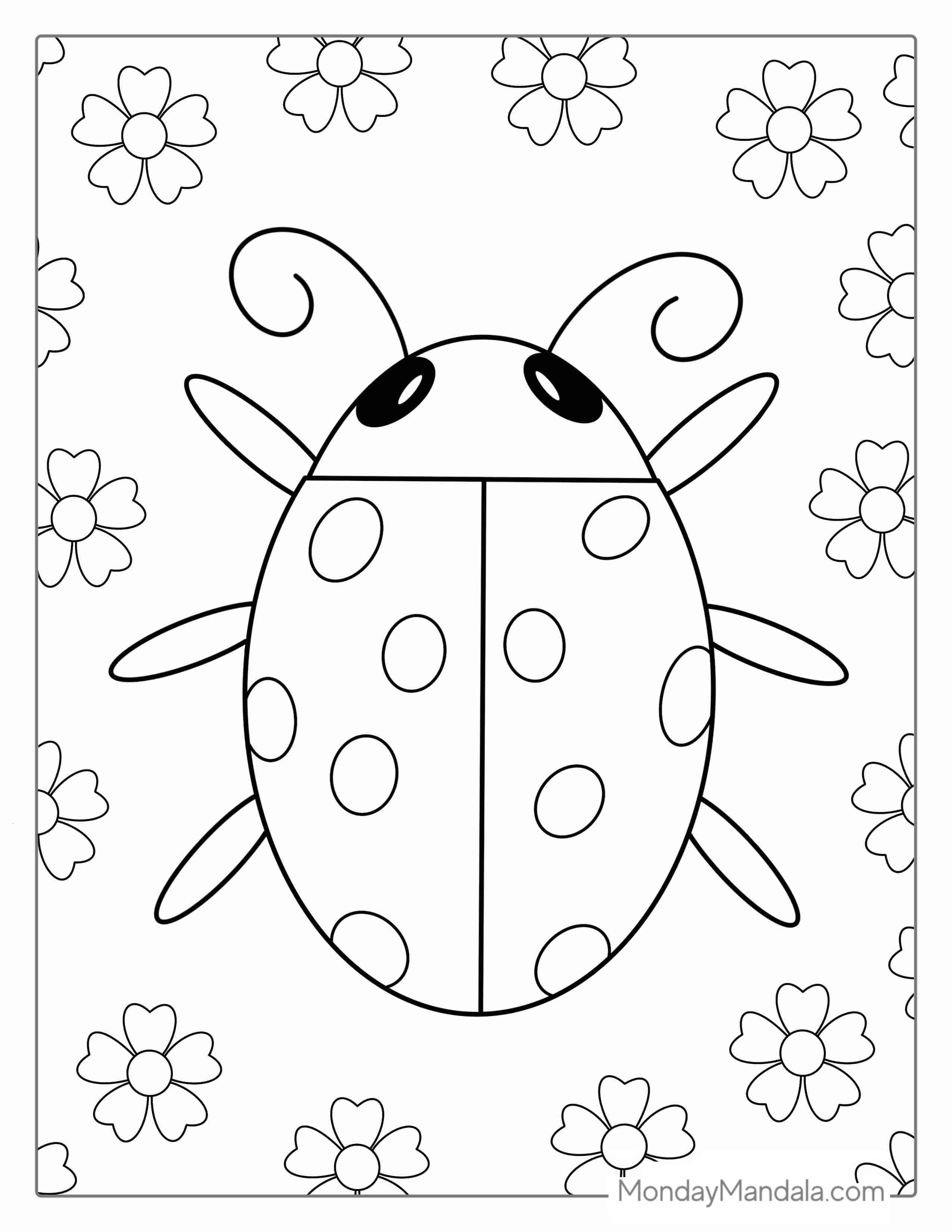 Ladybug In a Field Of Flowers coloring page