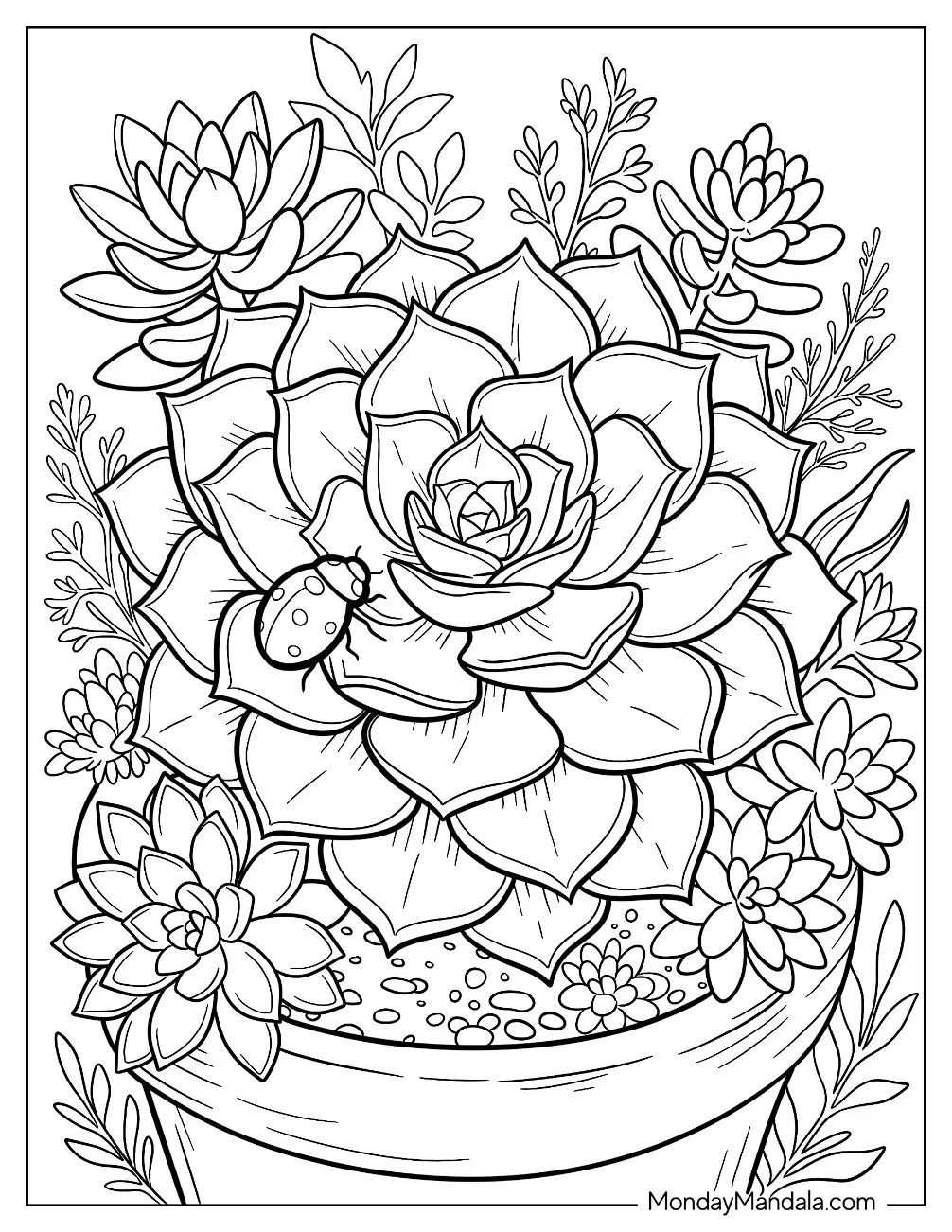Ladybug Sitting on a Large Rose Coloring Page coloring page