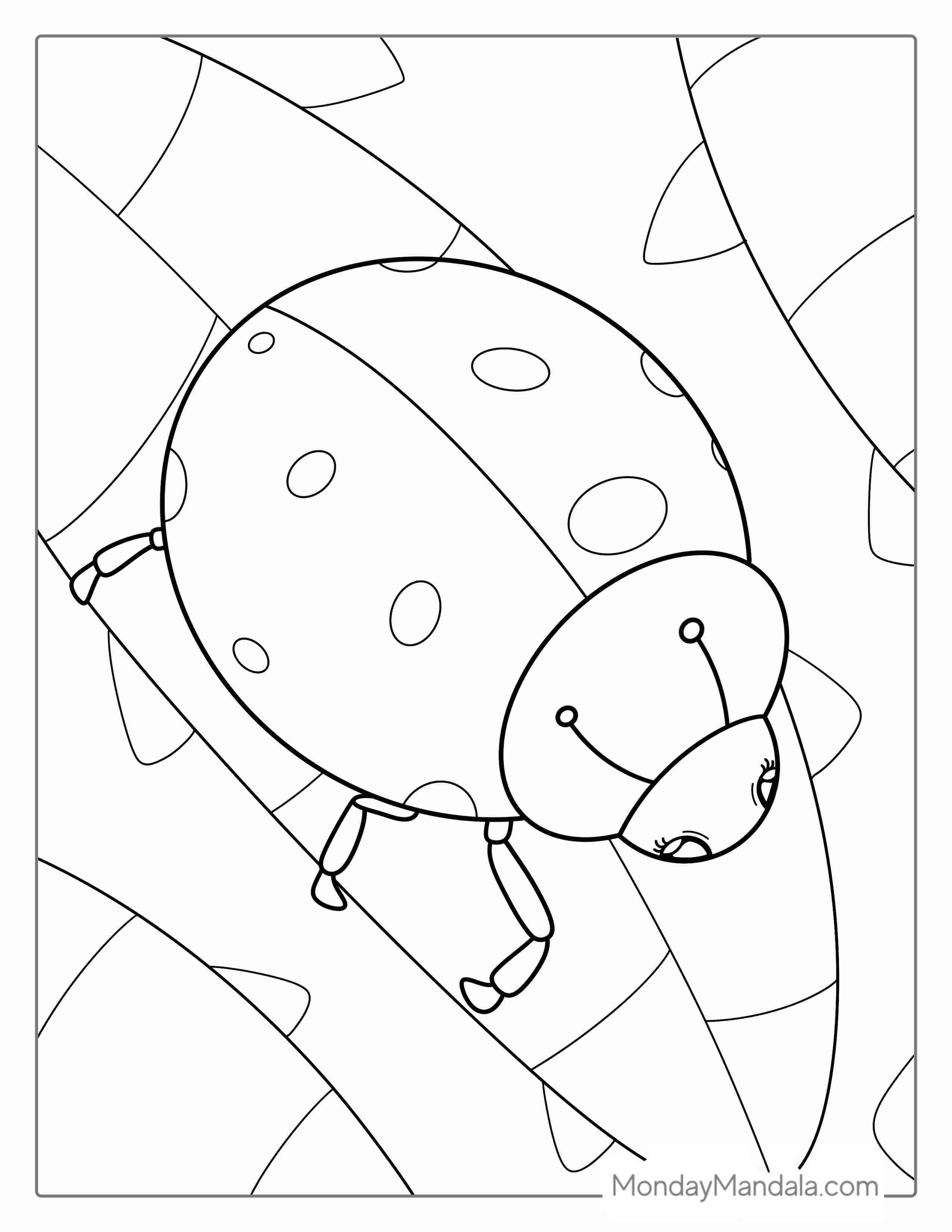 Ladybug Walking On Leaf Coloring Sheet coloring page — printable line art