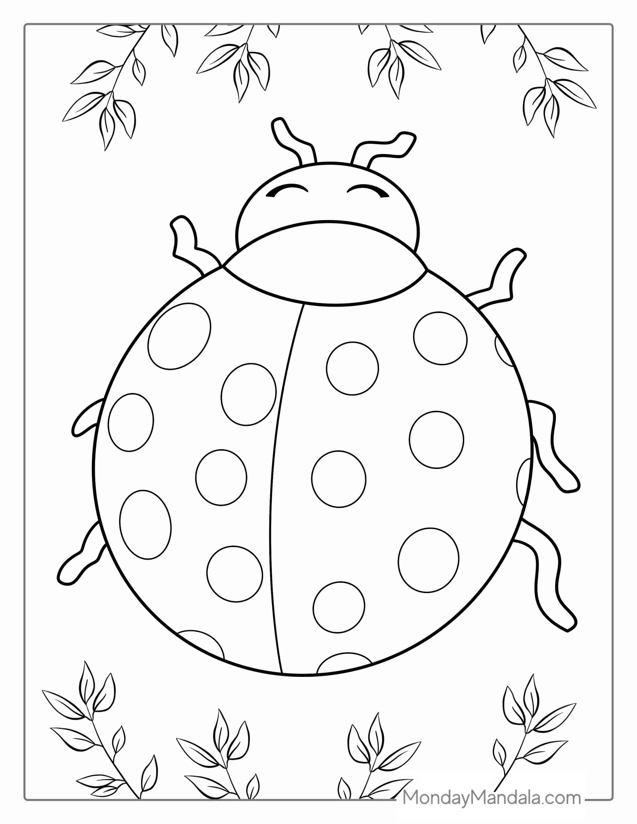 Large Ladybug With Dots To Color coloring page — printable line art