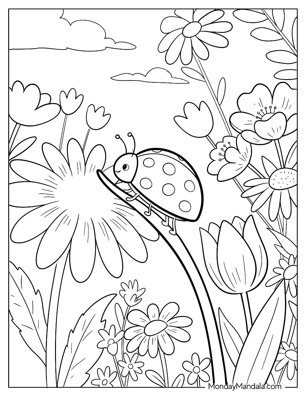Simple Ladybug on a Leaf Coloring Sheet for Kids coloring page