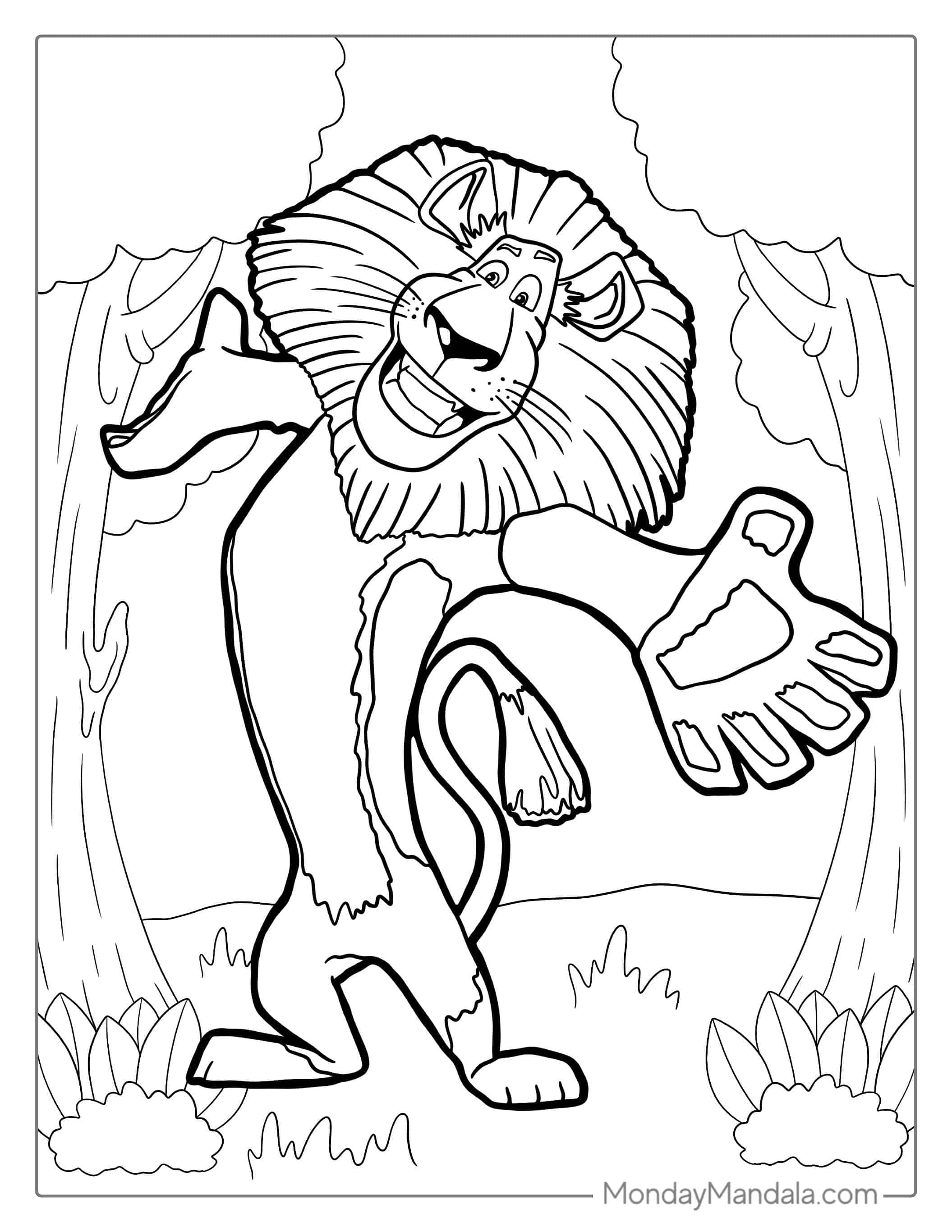 Alex The Lion From Madagascar coloring page — printable line art