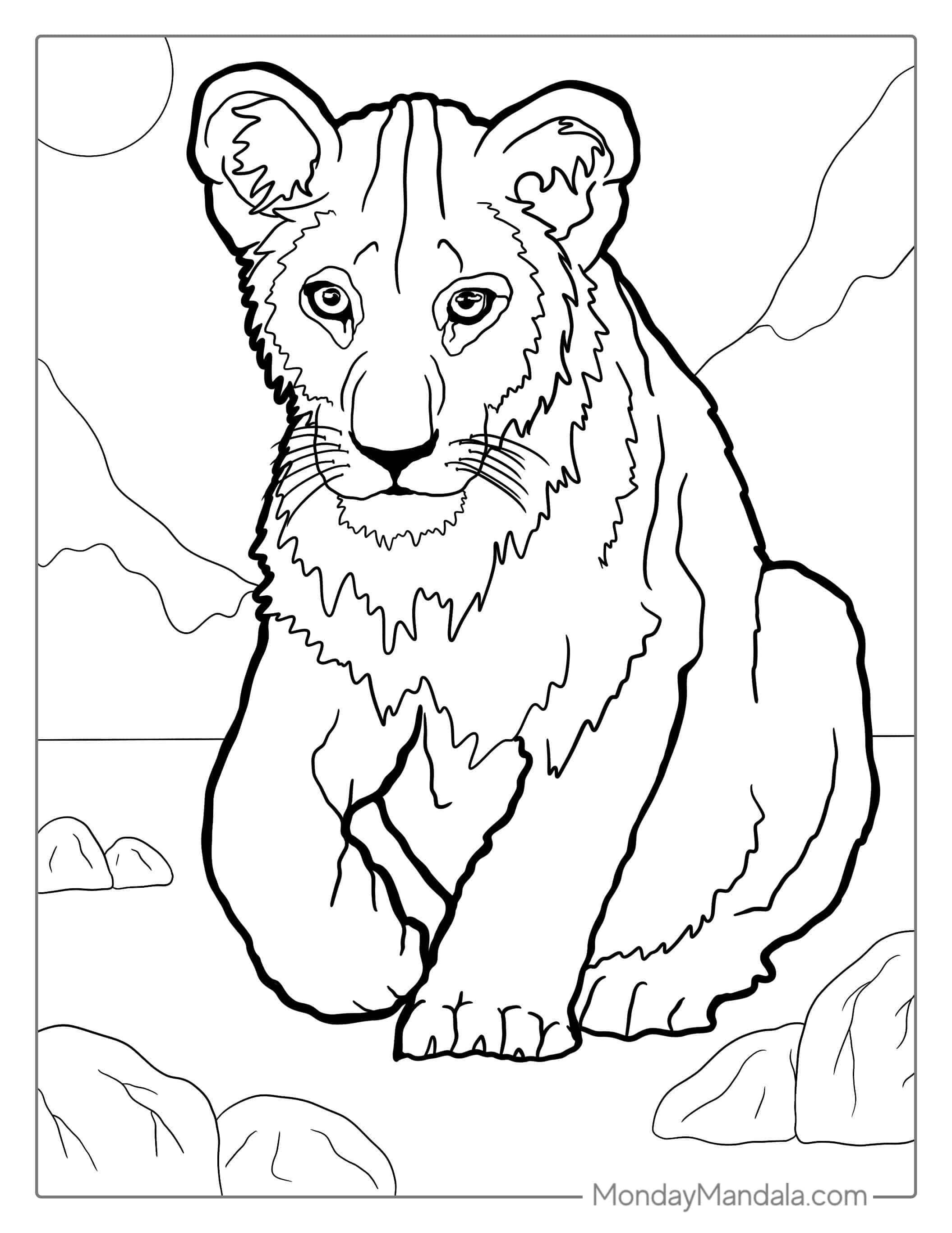 Cute Lion Cub To Color coloring page — printable line art