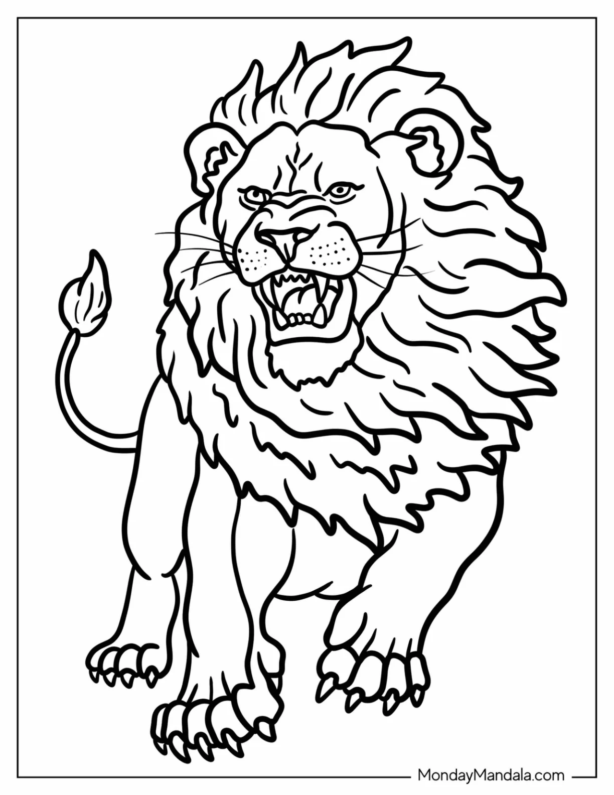 Easy Growling Lion Coloring Page for Kids coloring page — printable line art