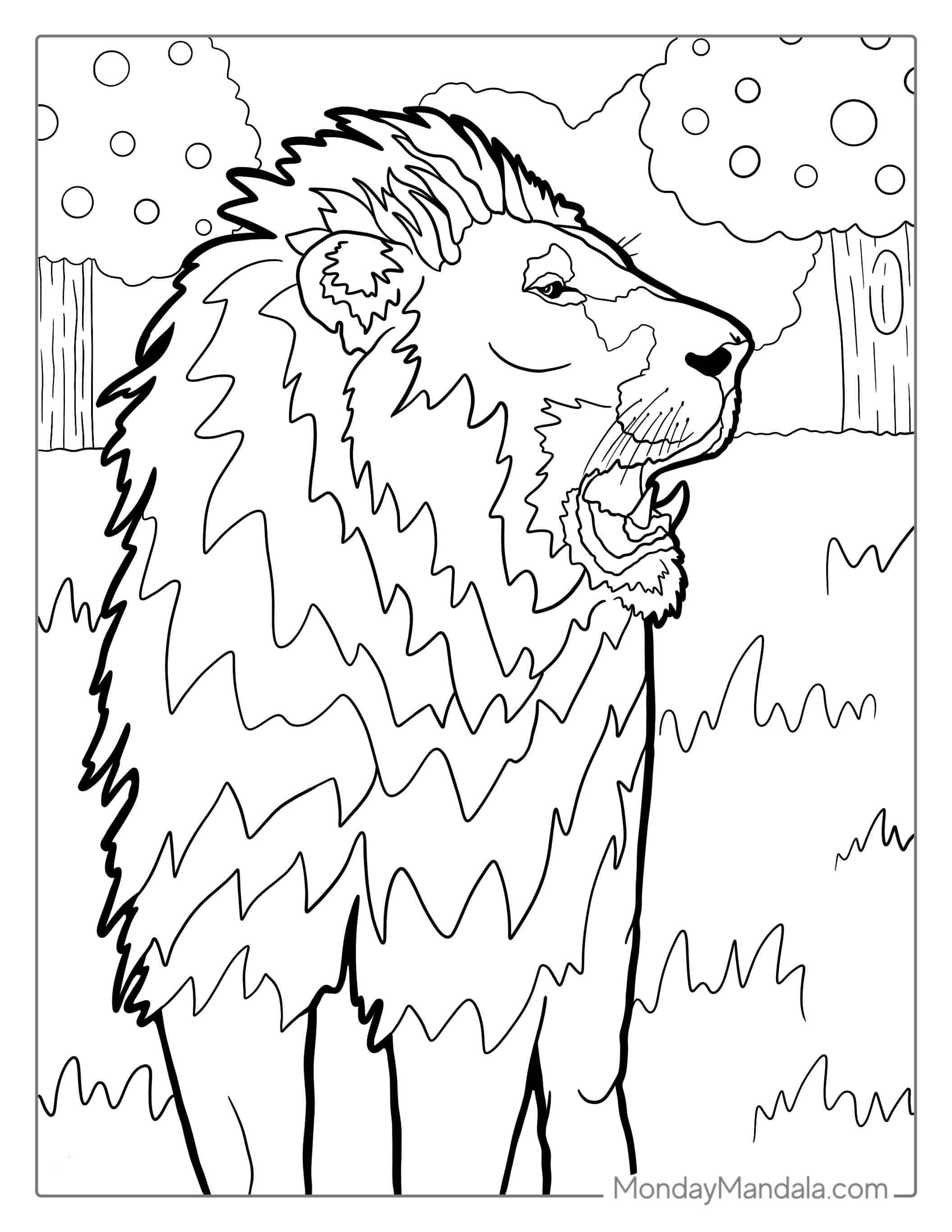 Lion Roaring Coloring Page coloring page — printable line art