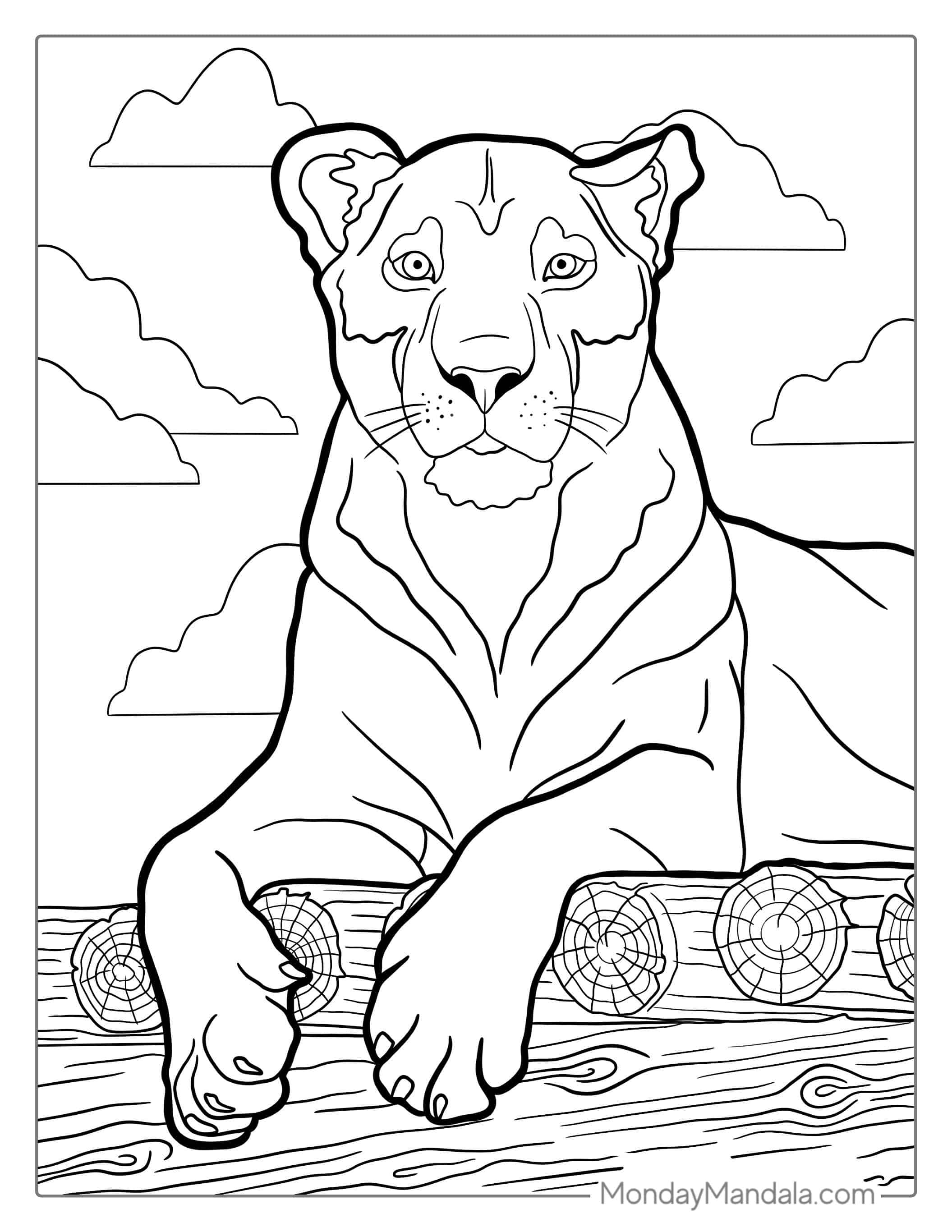 Mumma Lion Resting On Tree coloring page