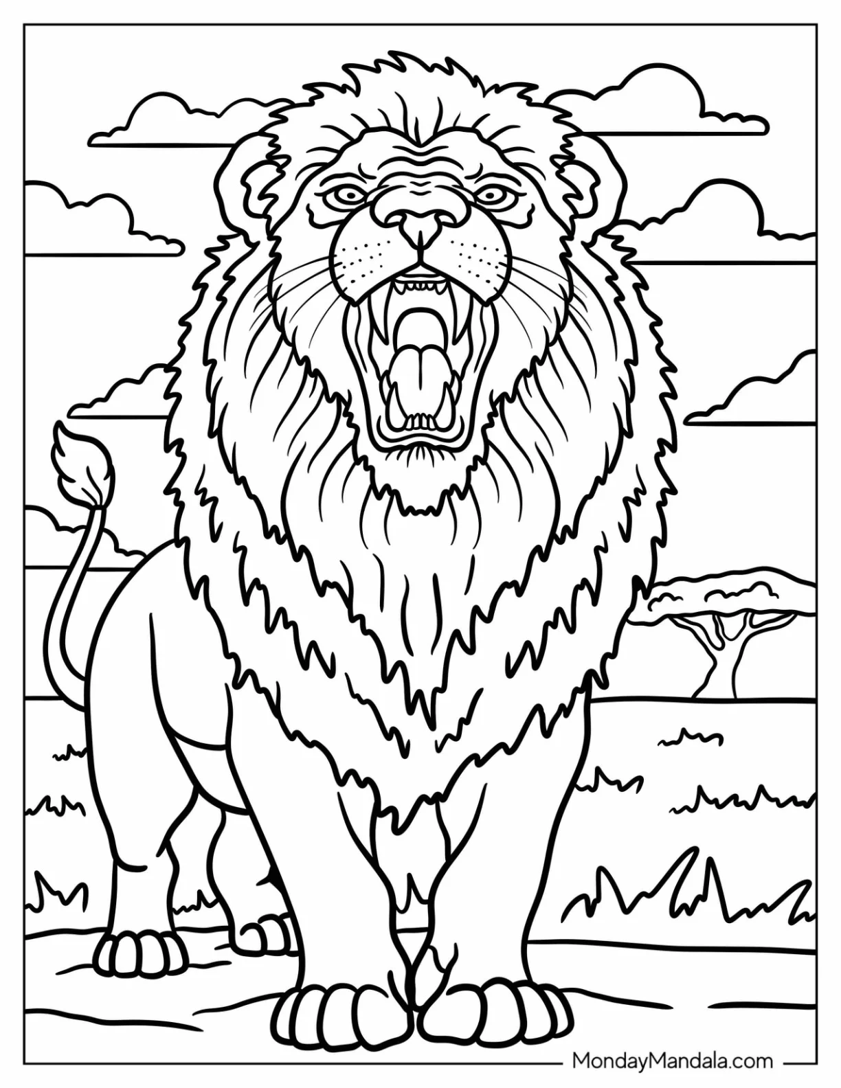 Roaring Lion Coloring Page with Massive Mane coloring page