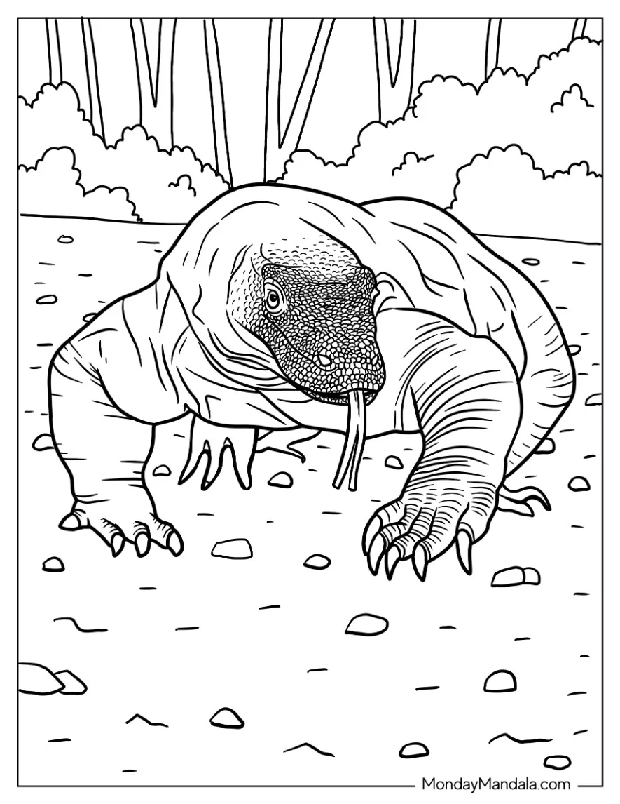 Lizard Coloring Page of Komodo Dragon Walking coloring page