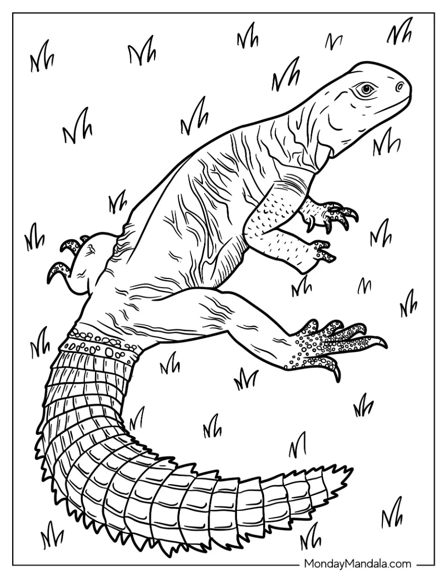 Lizard Coloring Page of Large Egyptian Uromastyx On Field coloring page — printable line art