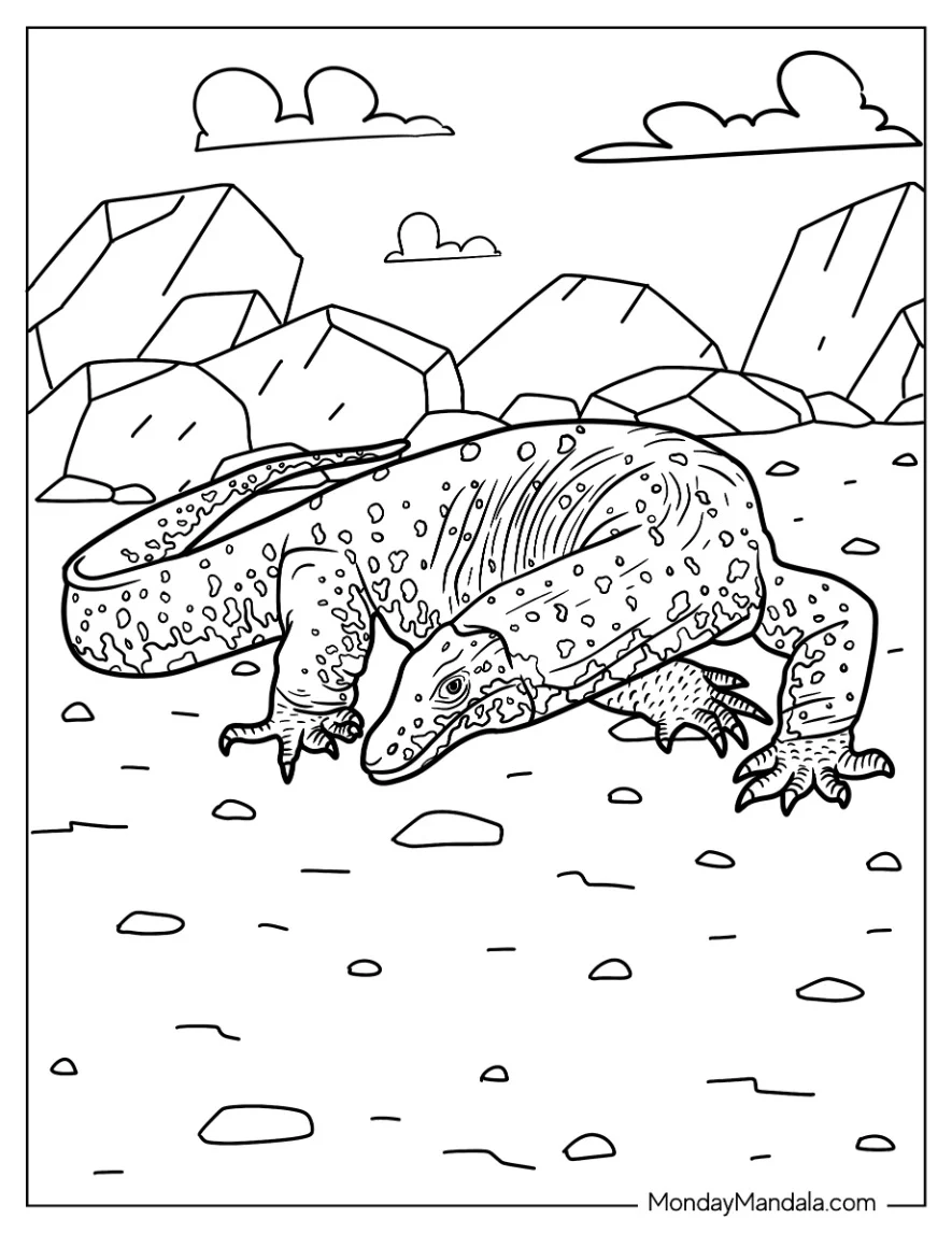Realistic Asian Water Monitor Lizard Coloring Page coloring page