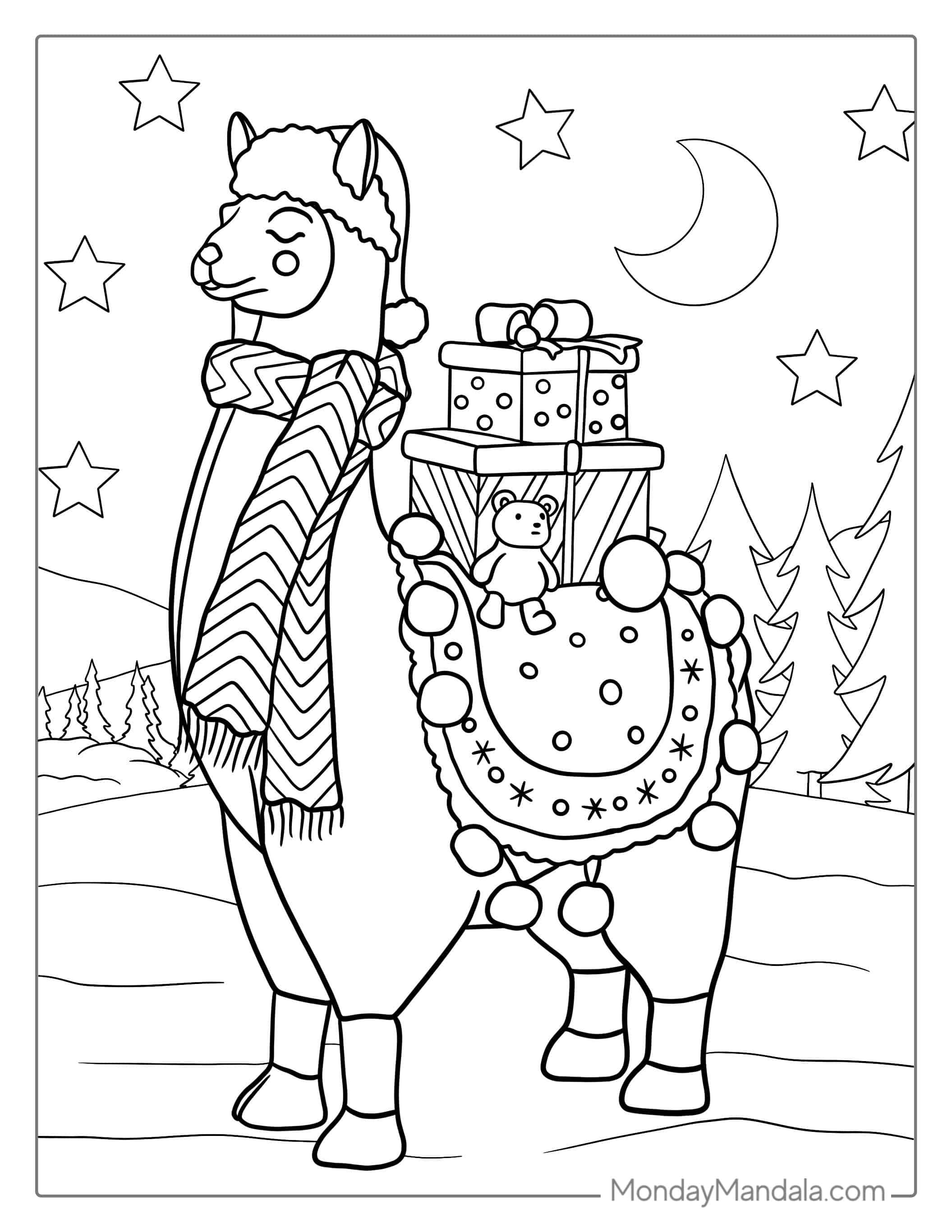 Christmas Inspired Llama To Color coloring page — printable line art