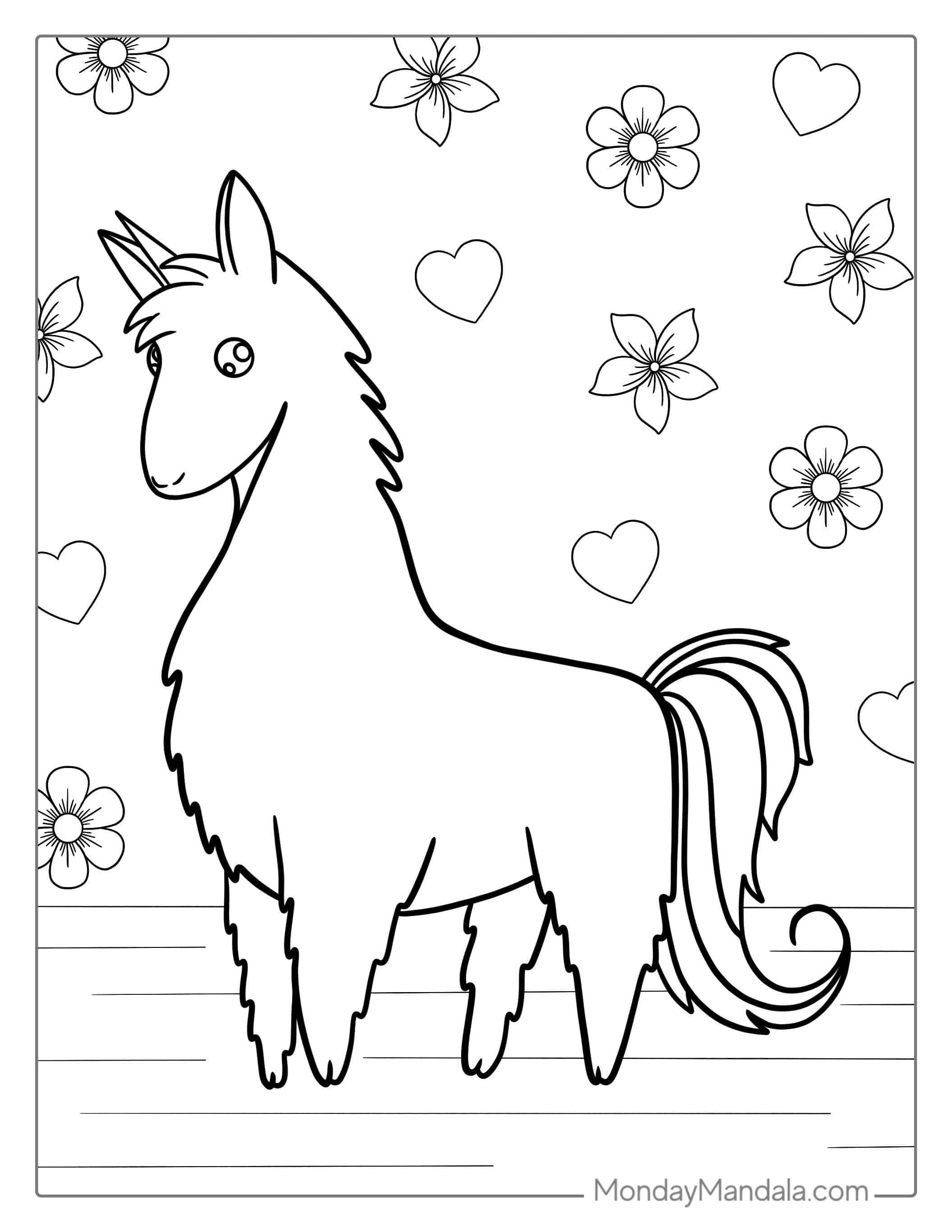 Cute Unicorn Llama Coloring Sheet coloring page