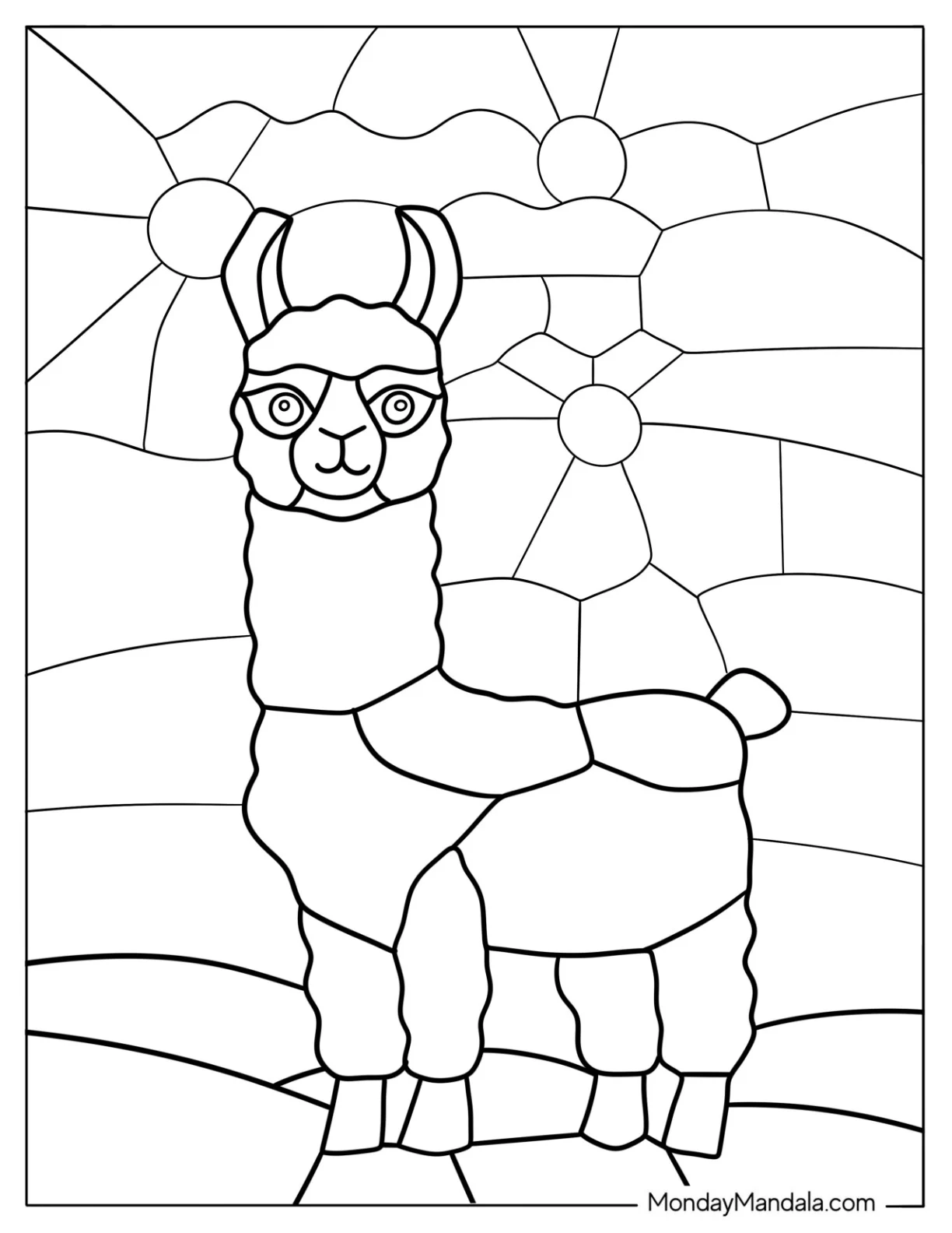 Geometric Stained Glass Llama Coloring Page For Kids coloring page — printable line art