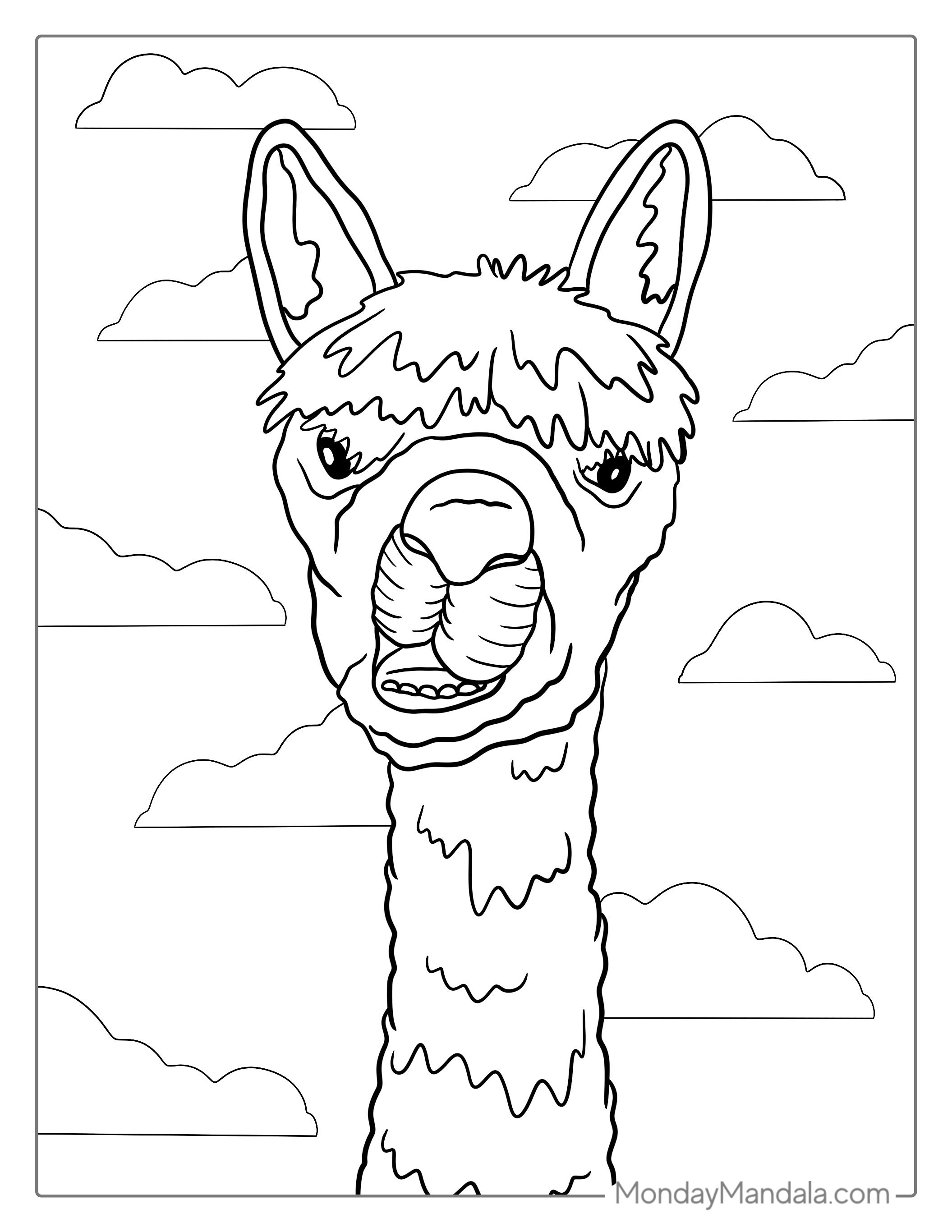 Llama Making Funny Face coloring page