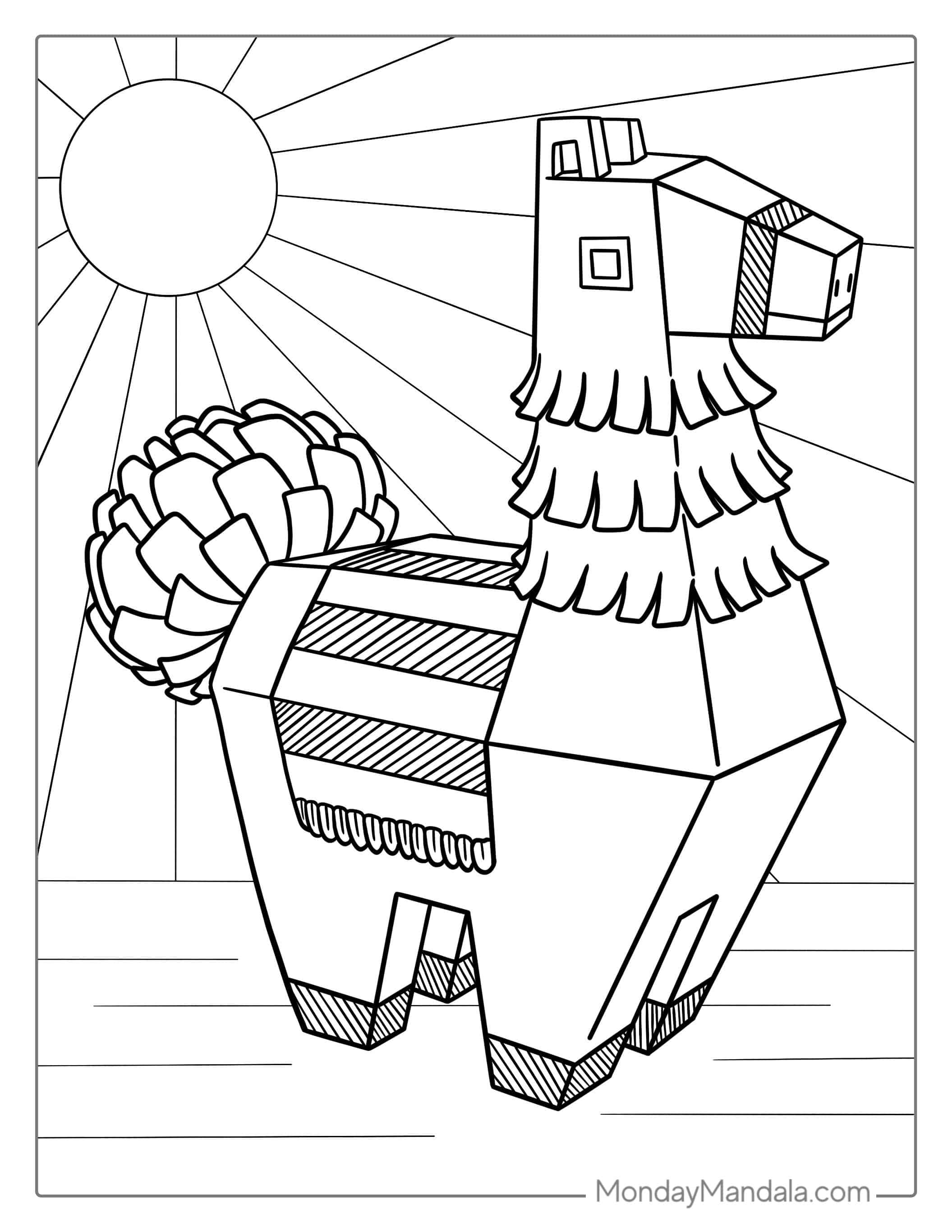 Llama Piñata Coloring Sheet coloring page — printable line art