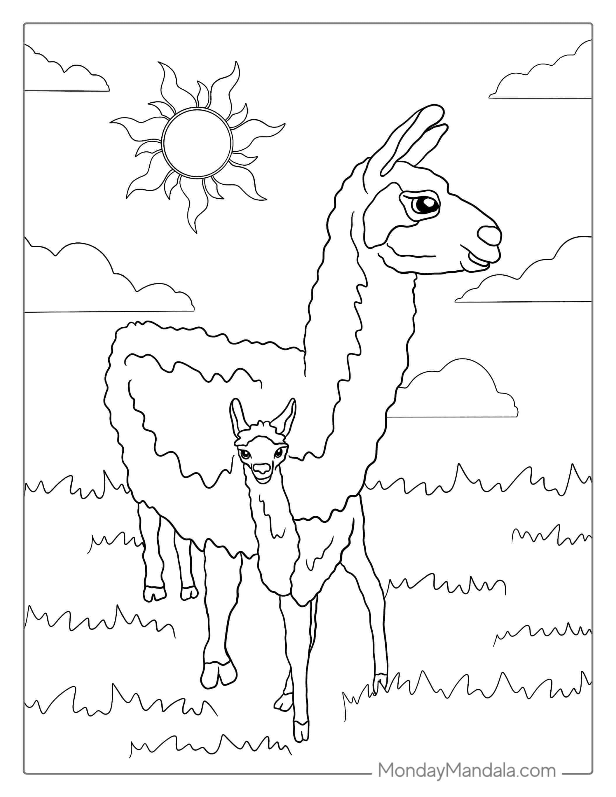 Mother And Baby Llama To Color coloring page