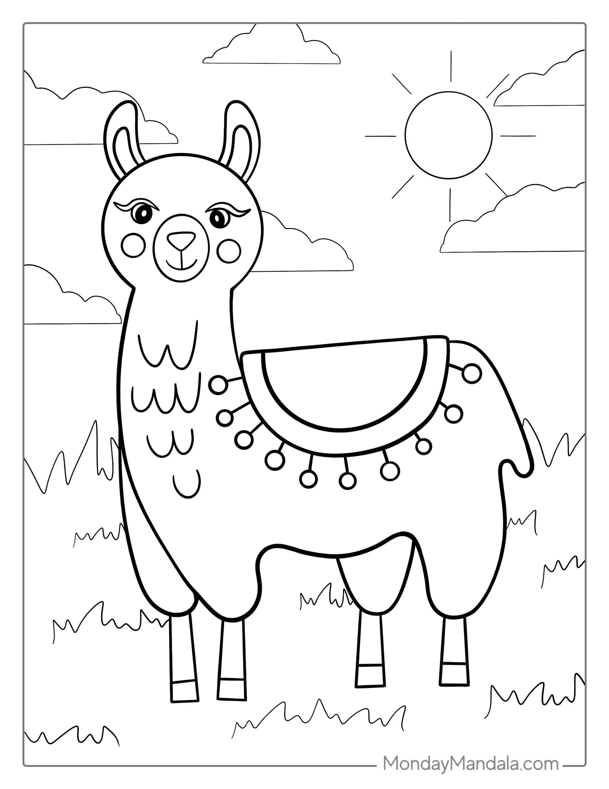 Simple To Color Llama For Kids coloring page