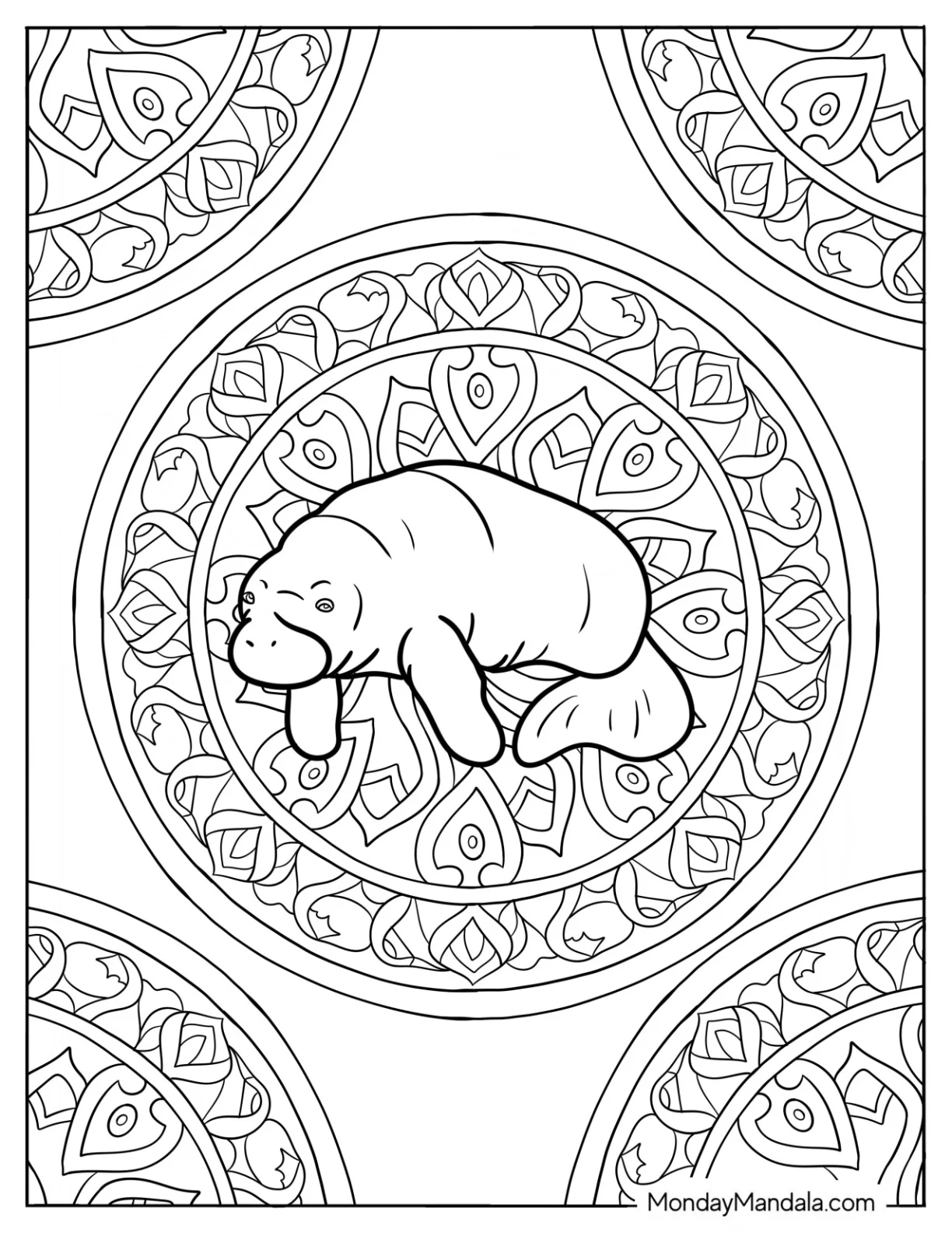 Easy Manatee Coloring Page Flower Mandala coloring page — printable line art