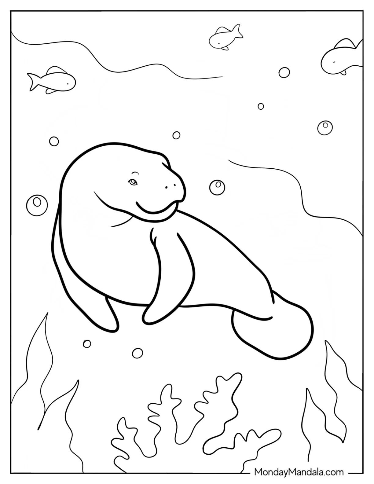 Easy Manatee Coloring Page Outline For Kids coloring page — printable line art