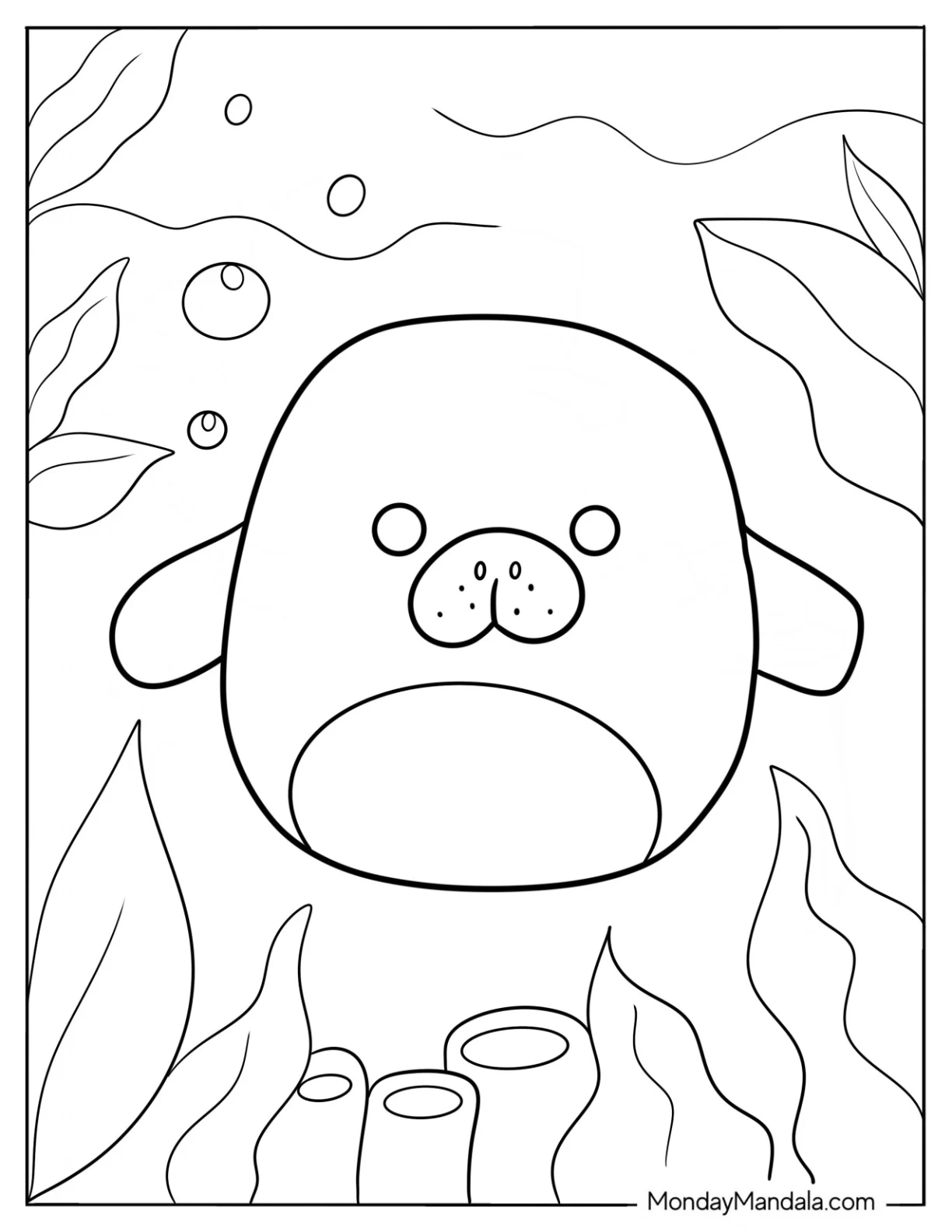 Easy Manatee Coloring Page Underwater For Preschoolers coloring page