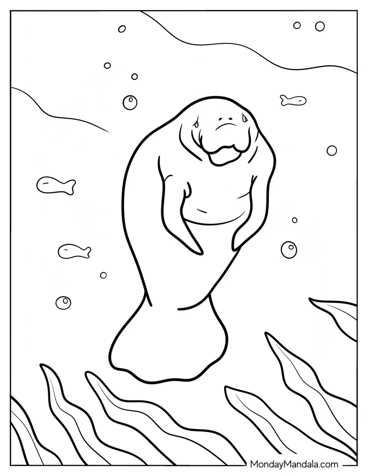 Large Swimming Manatee Coloring Page coloring page