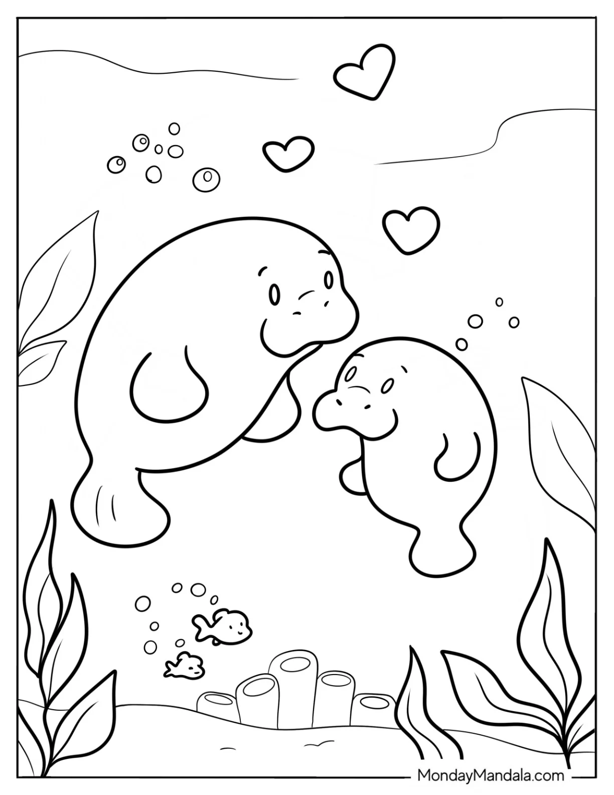 Mama And Baby Manatee Coloring Page For Preschoolers coloring page
