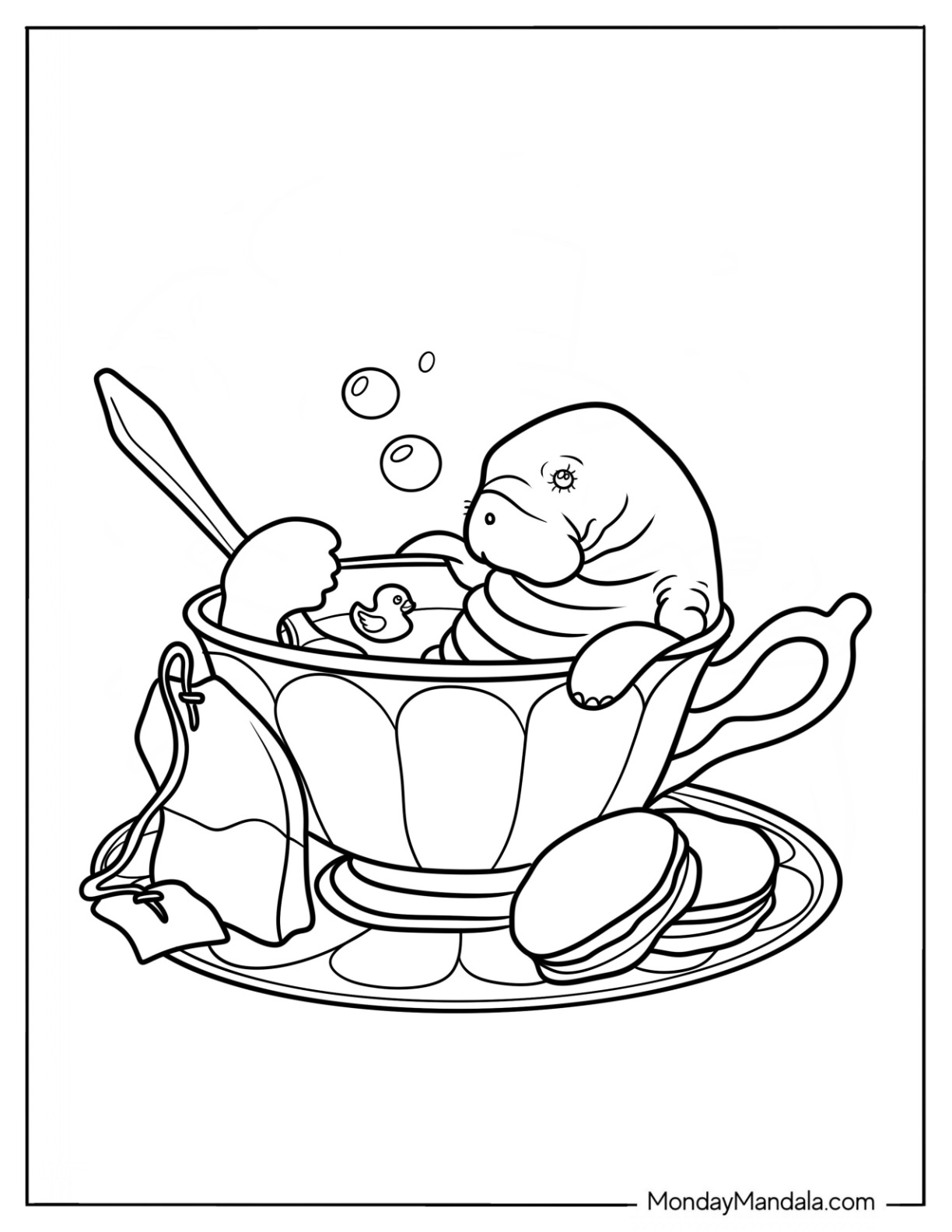 Manatee Coloring Page Bathing In A Teacup coloring page