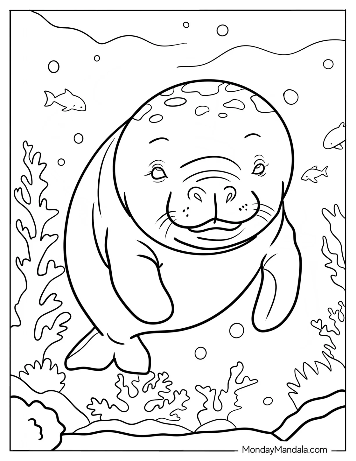 Realistic Baby Manatee Coloring Page Underwater coloring page