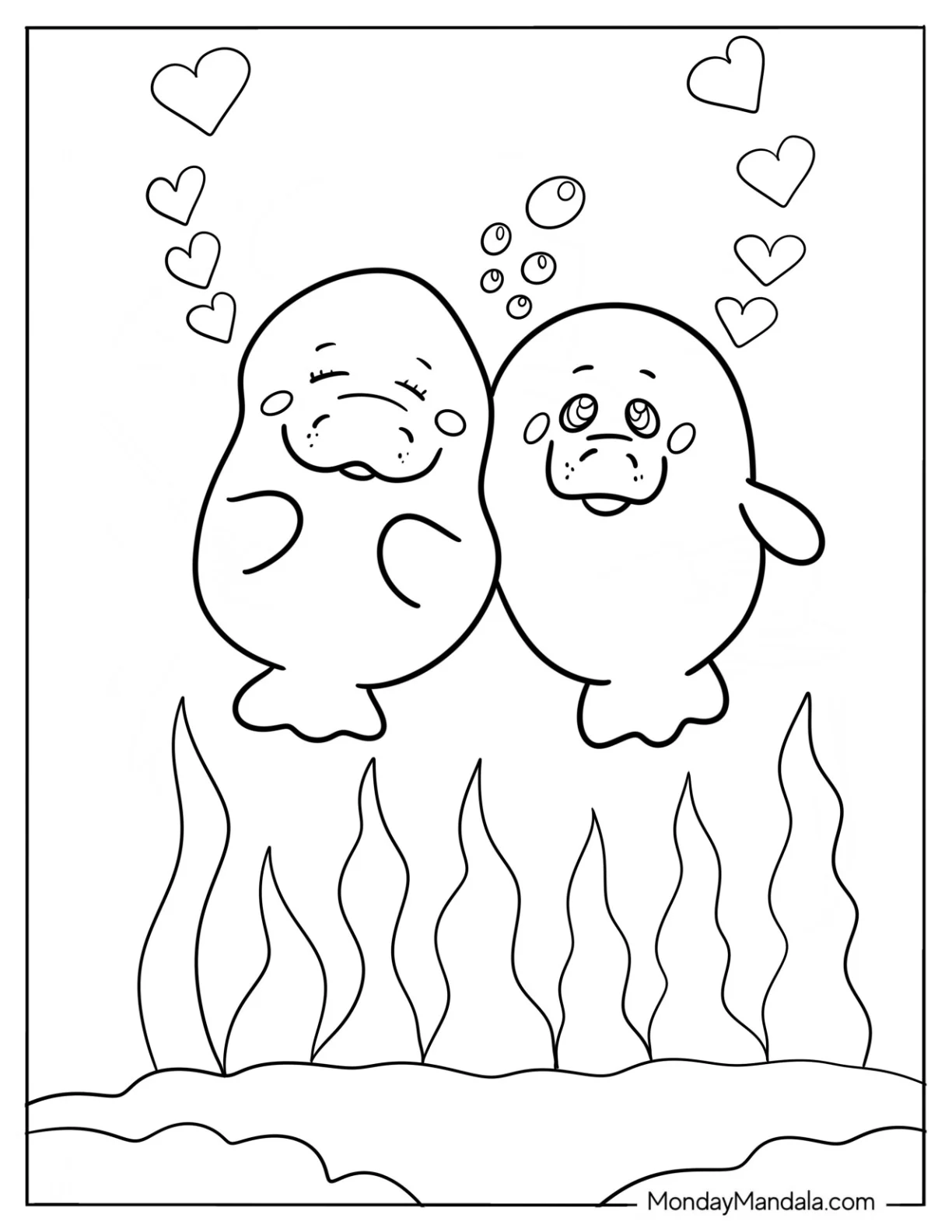Two Manatee Coloring Page In Love coloring page