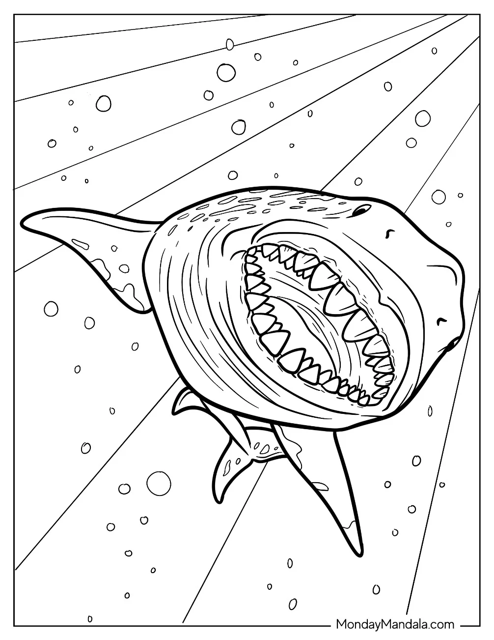 Easy Megalodon Coloring Page Undersea For Kids coloring page — printable line art