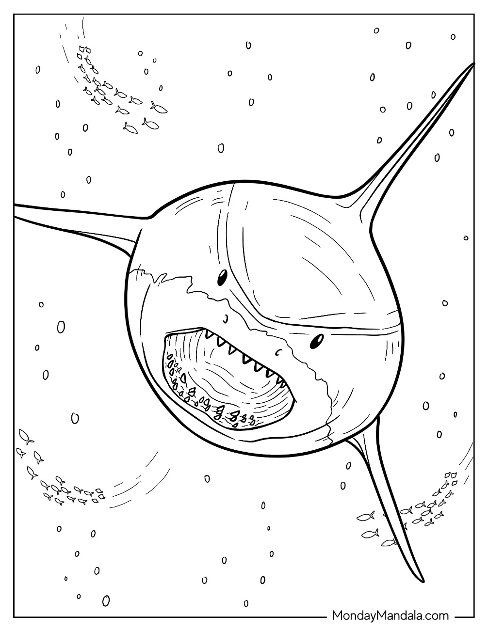 Front View Of Megalodon Coloring Page Underwater coloring page — printable line art