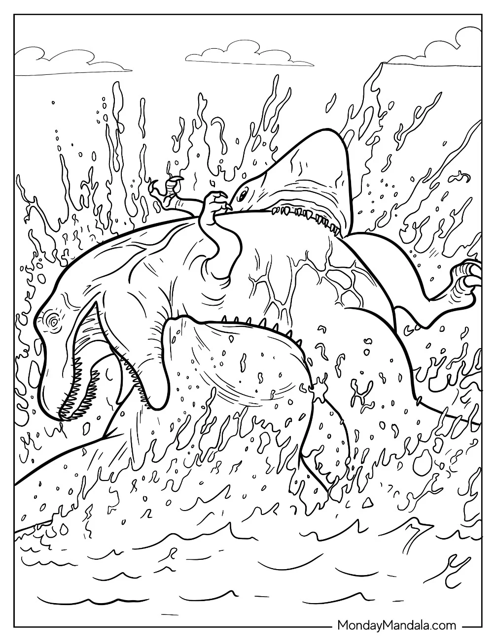 Megalodon Coloring Page Catching A Raptor In The Water coloring page
