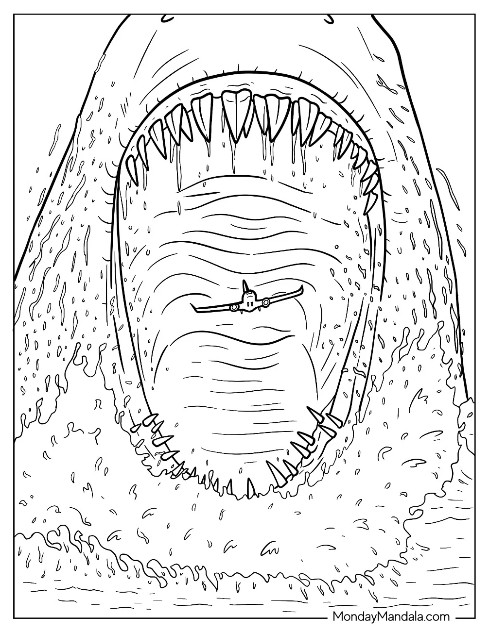 Megalodon Coloring Page Catching An Airplane coloring page