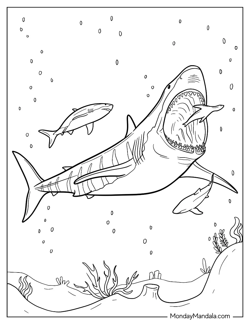 Megalodon Coloring Page Eating Large Sharks coloring page