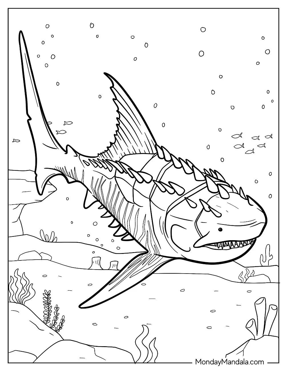 Megalodon Coloring Page With Spikes coloring page