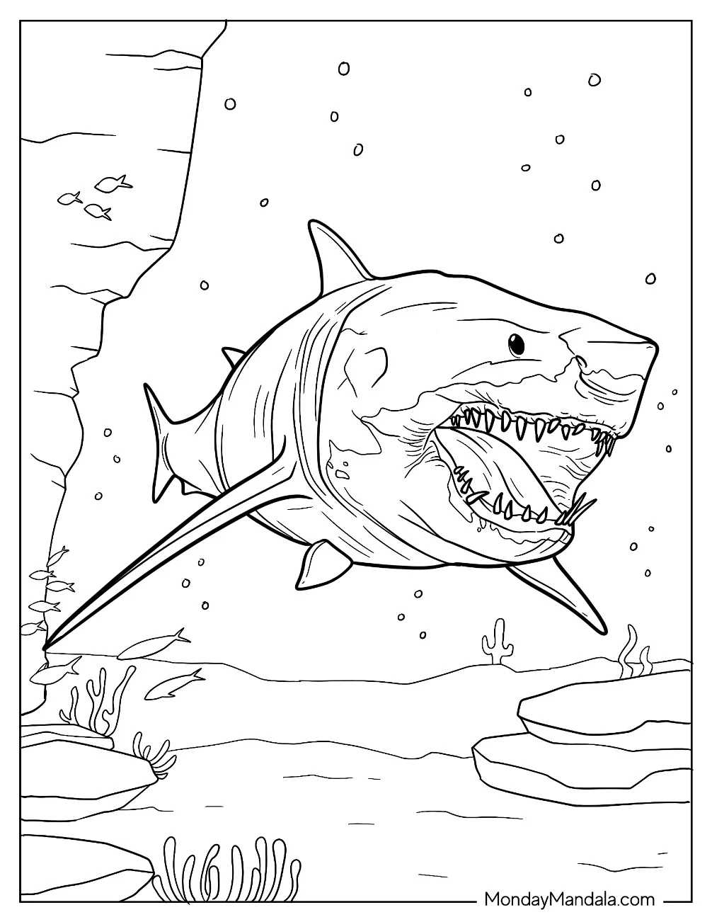 Realistic Scarred Megalodon Coloring Page coloring page