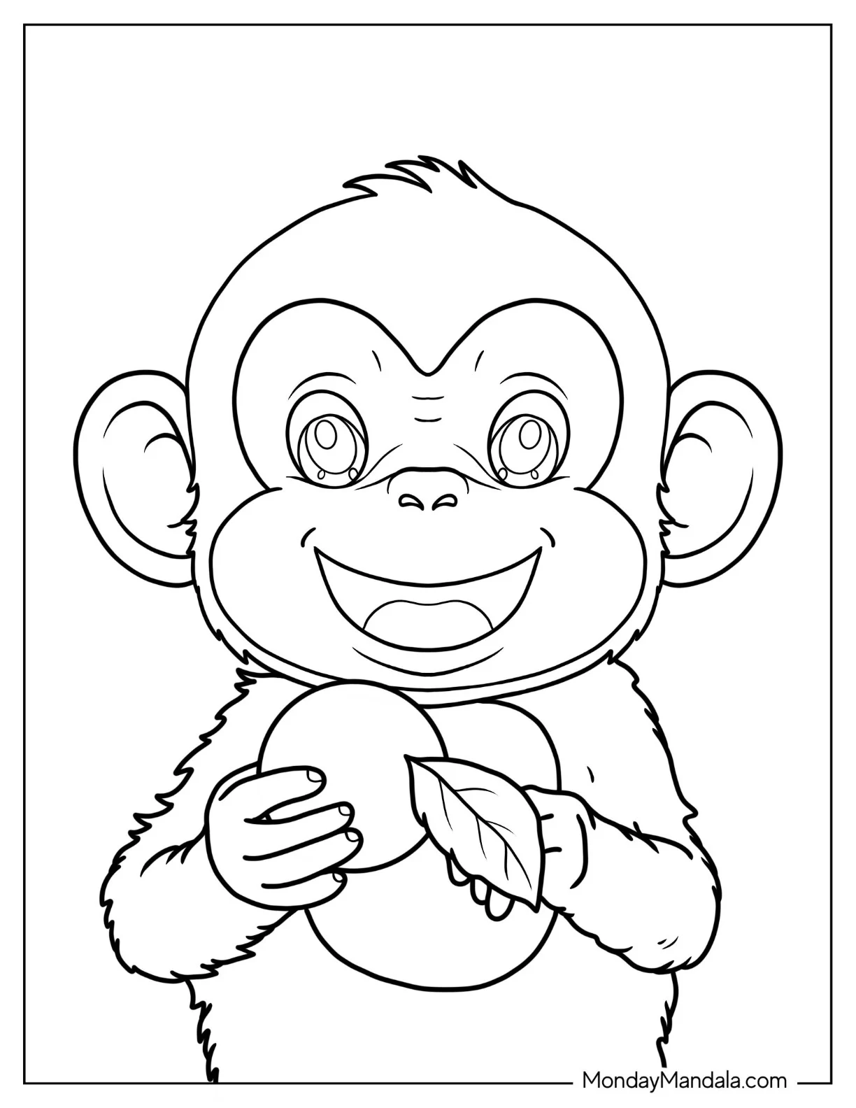 Baby Monkey Coloring Page Holding Oranges coloring page