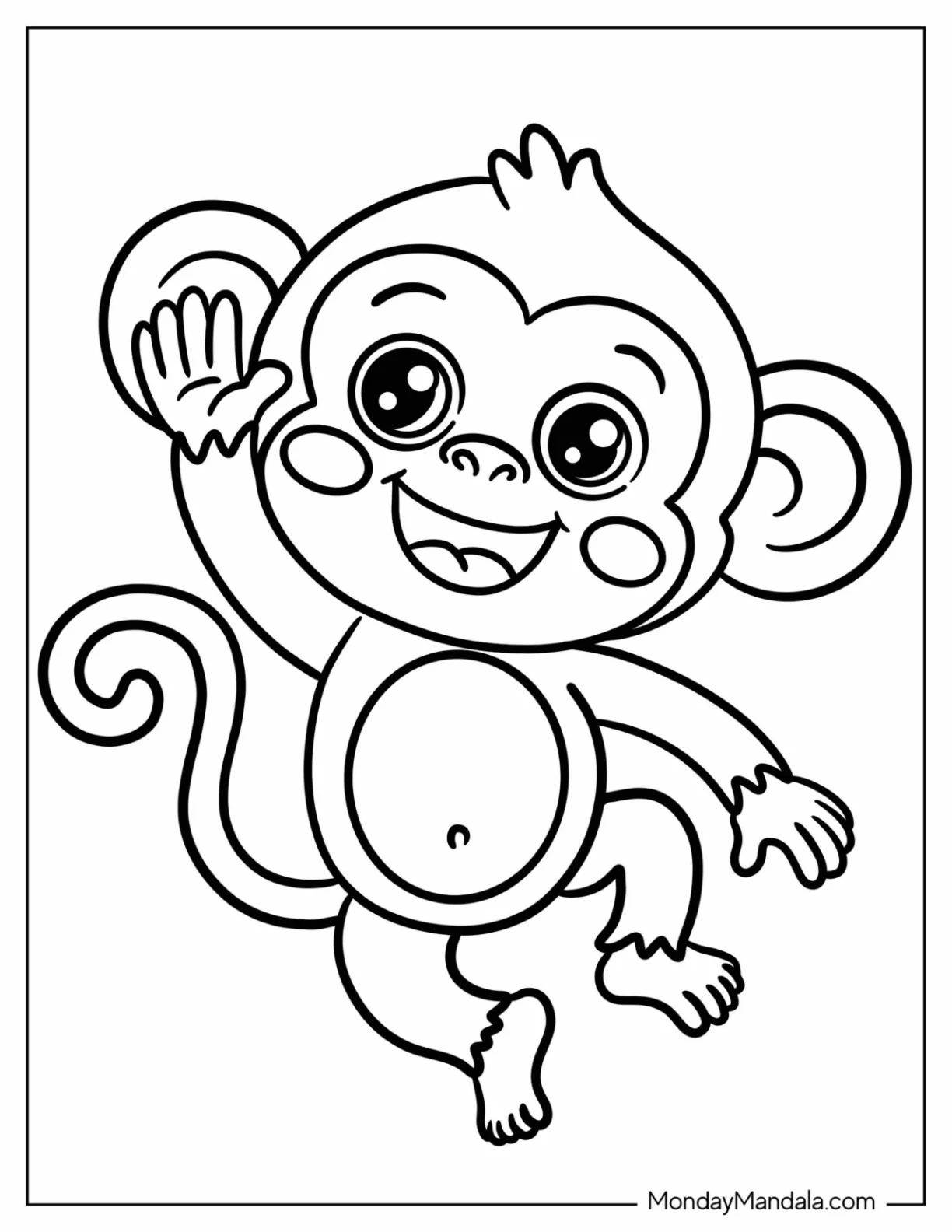Dancing Little Monkey Coloring Page for Preschoolers coloring page — printable line art