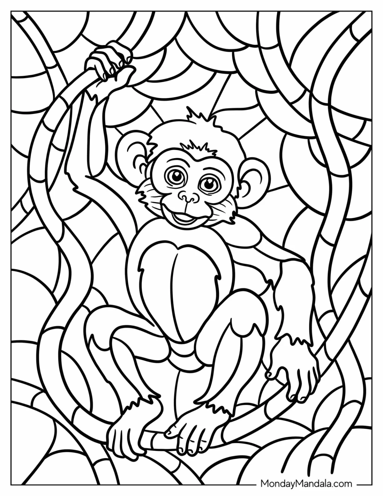 Fun Monkey Coloring Page Mosaic for Kids coloring page