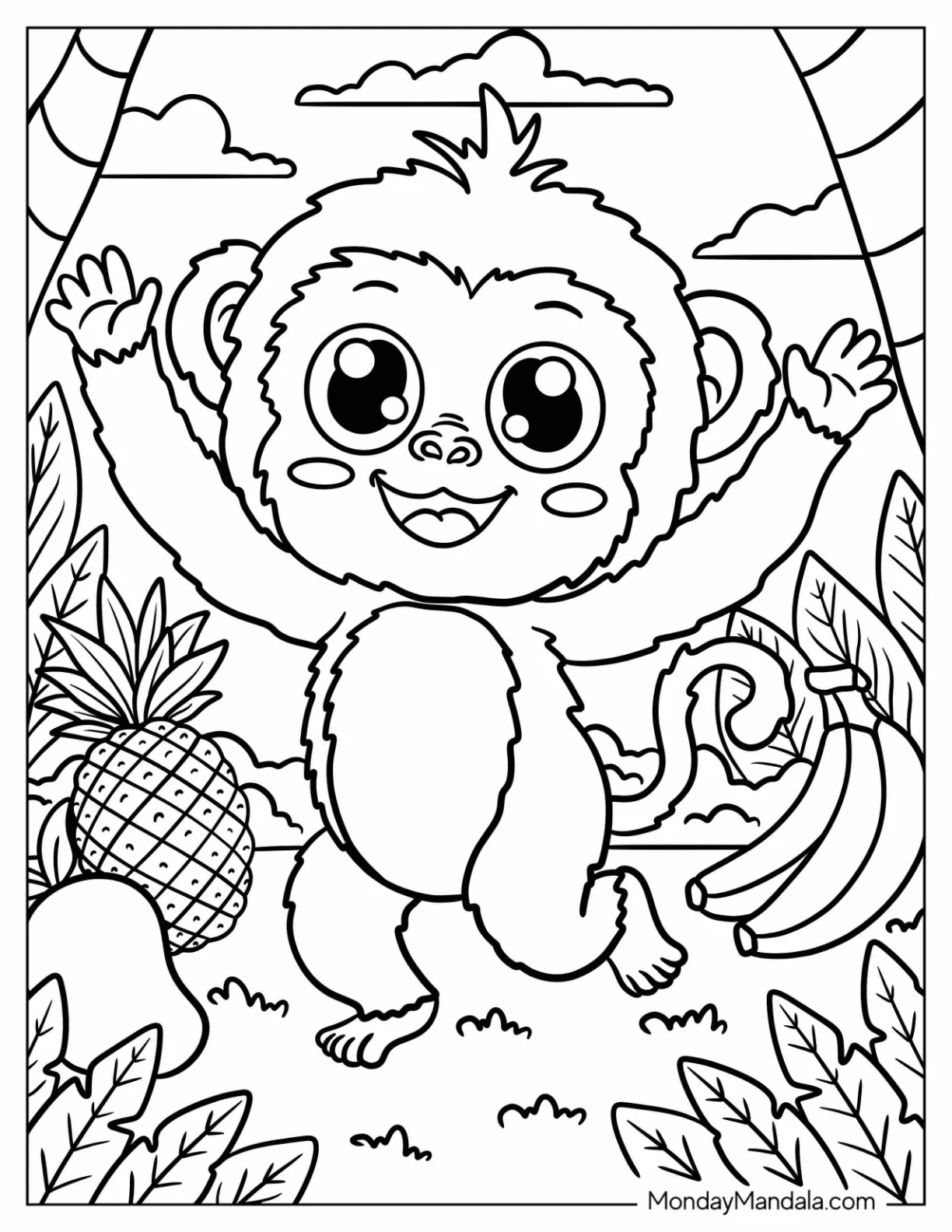 Happy Little Monkey Coloring Page Dancing for Preschoolers coloring page