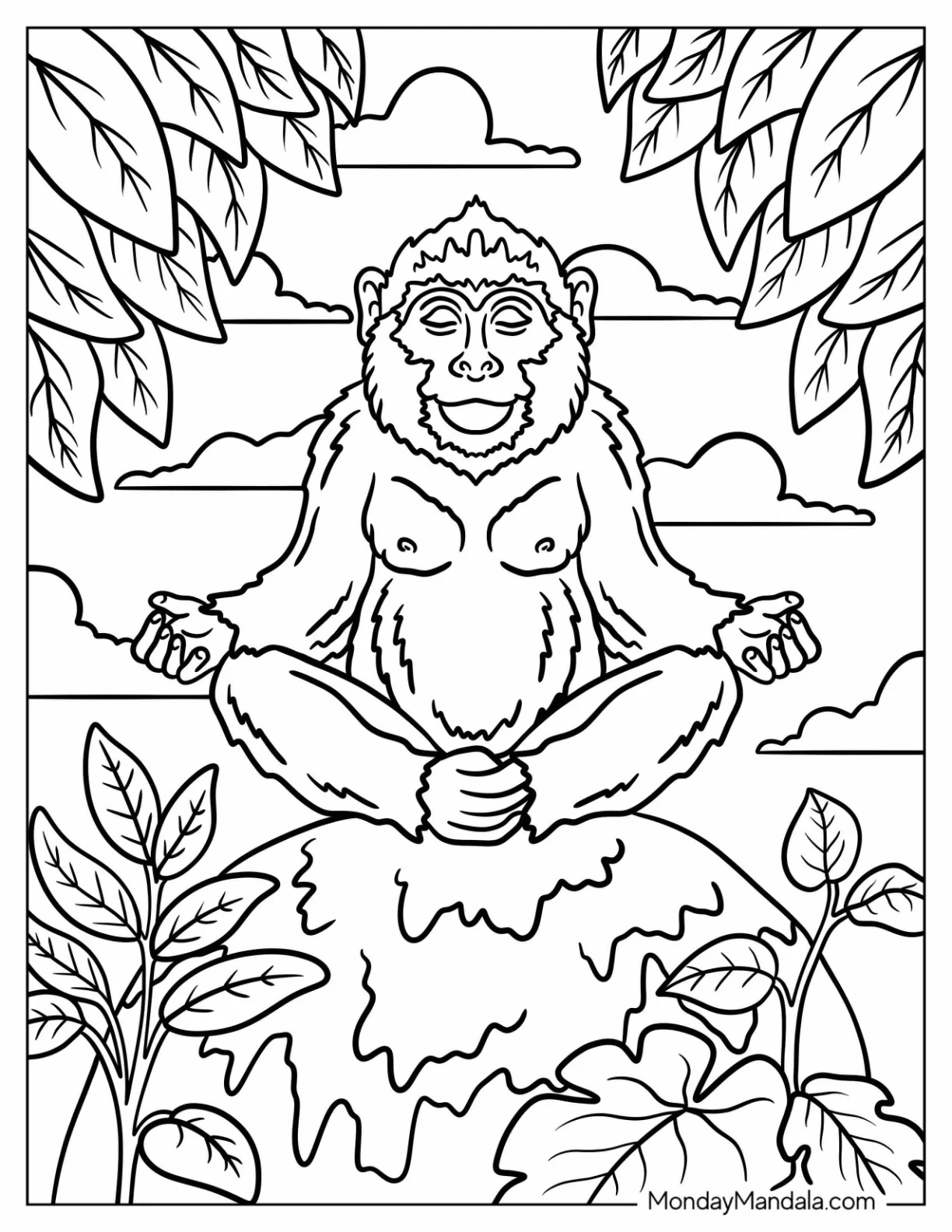 Macaque Monkey Coloring Page Meditating coloring page — printable line art