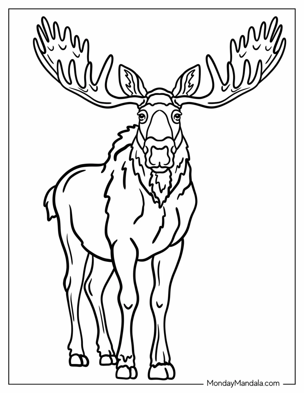 Massive Moose Outline with Intricate Antlers Coloring Page for Kids coloring page