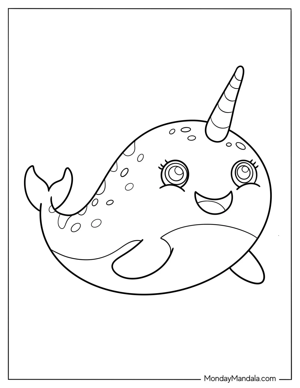 Easy Cartoon Narwhal Coloring Page For Preschoolers coloring page — printable line art