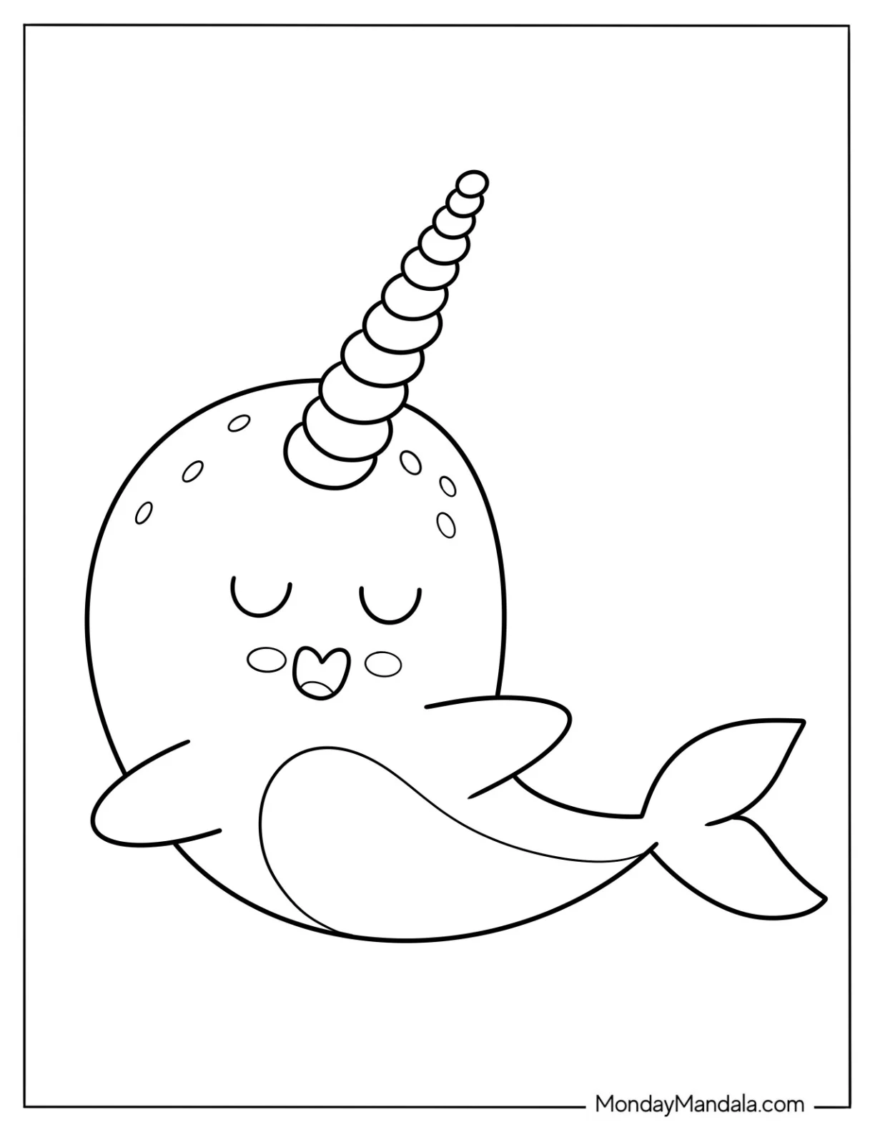 Kawaii Baby Narwhal Coloring Page For Kids coloring page
