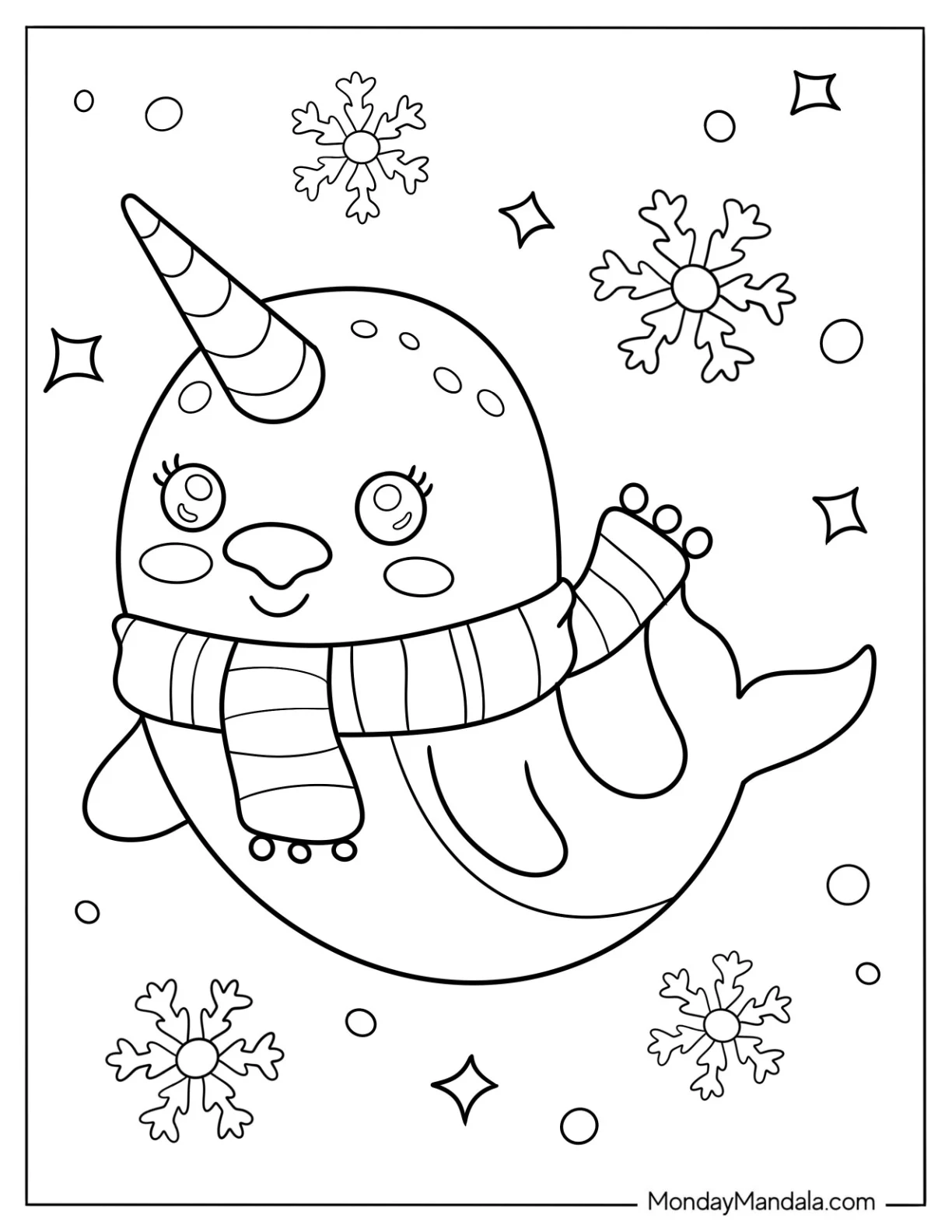 Narwhal Coloring Page Wearing A Scarf coloring page