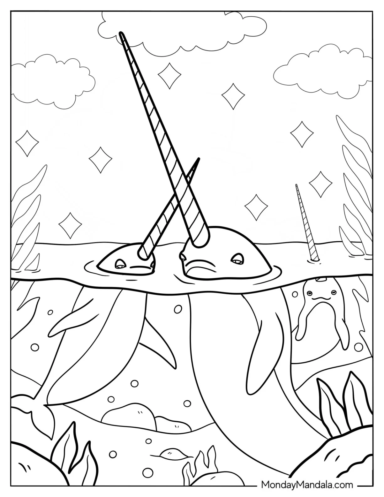 Narwhal Coloring Page With Massive Tusk coloring page