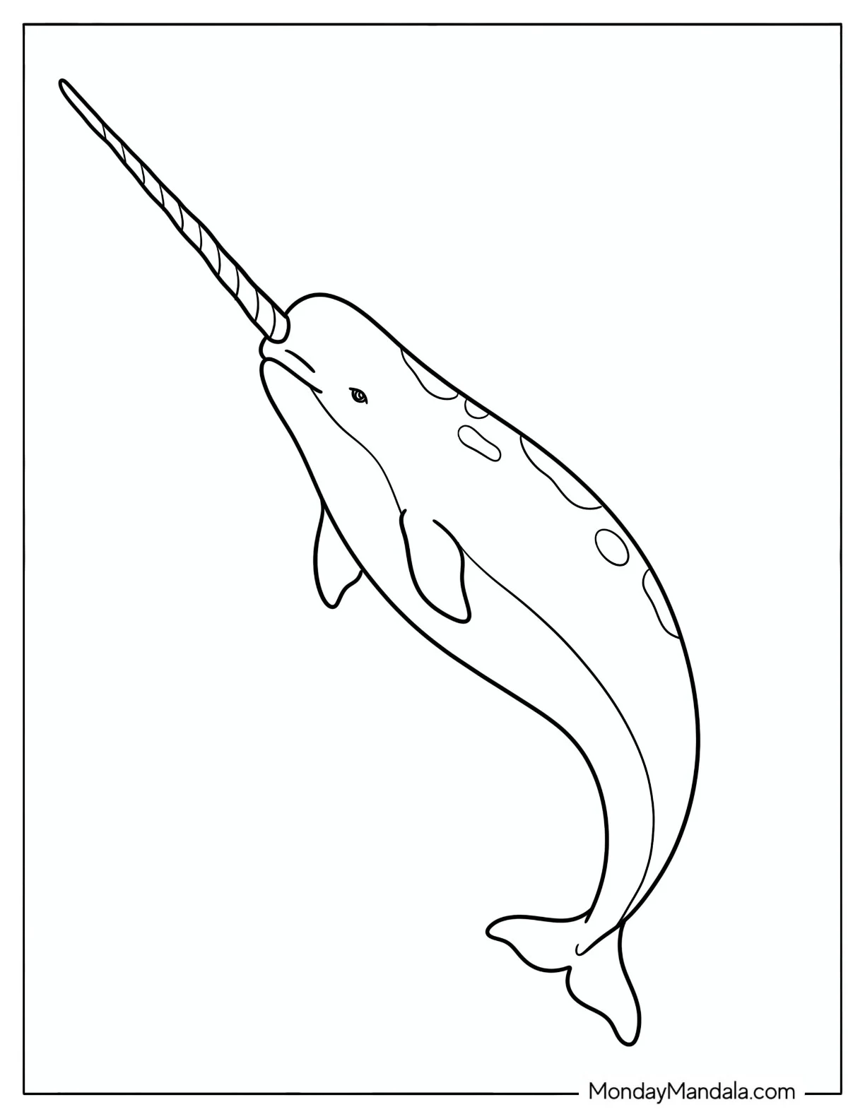 Simple Realistic Narwhal with Spots Coloring Page coloring page