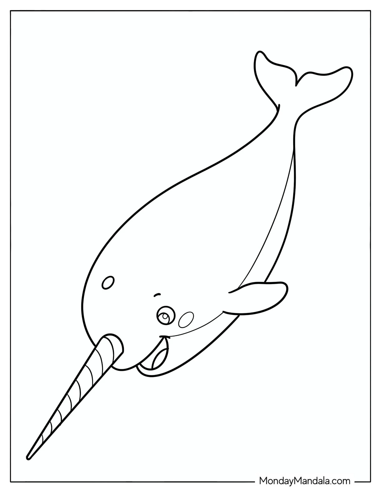 Smiling Narwhal Outline Coloring Page for Preschoolers coloring page