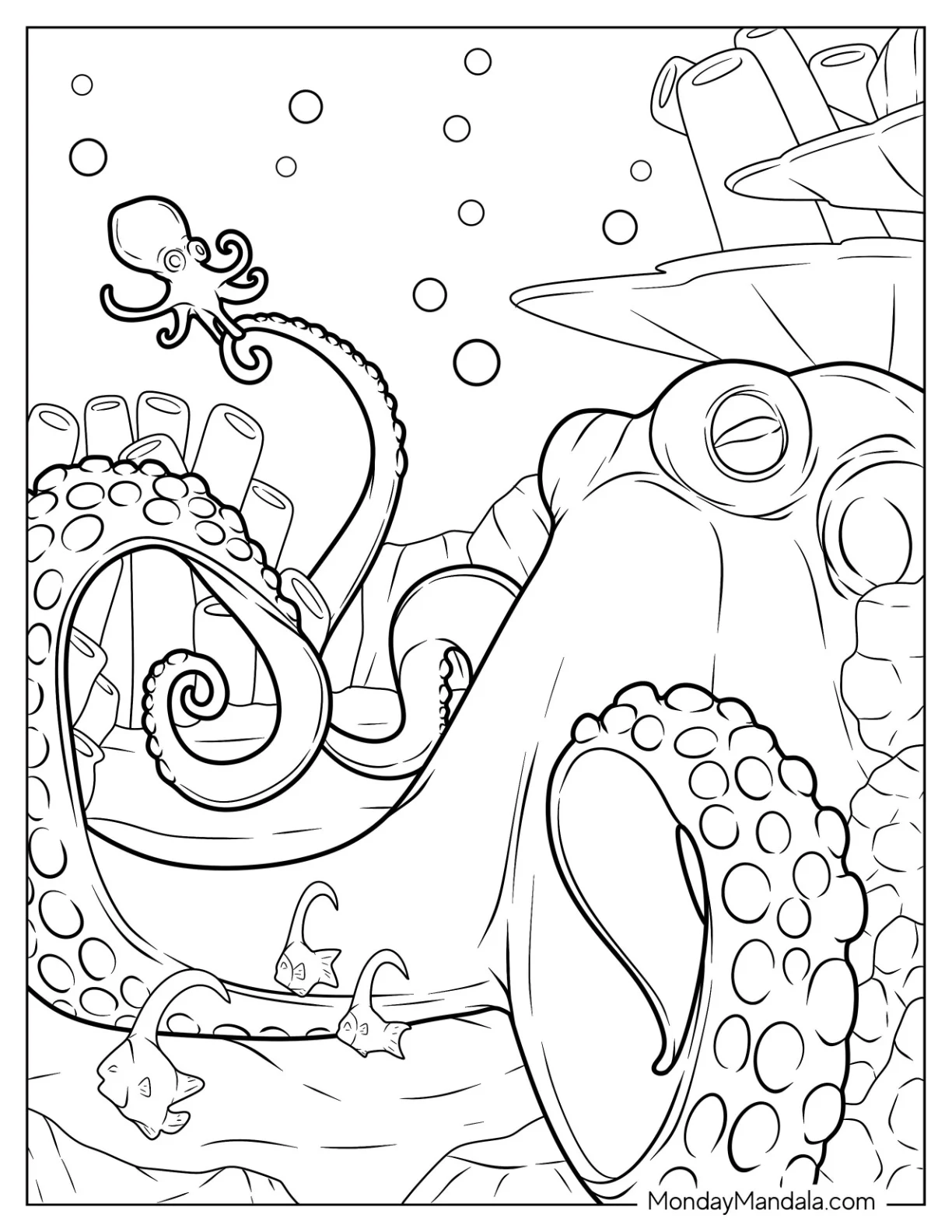 Baby Octopus Coloring Page Waking Mama Octopus coloring page