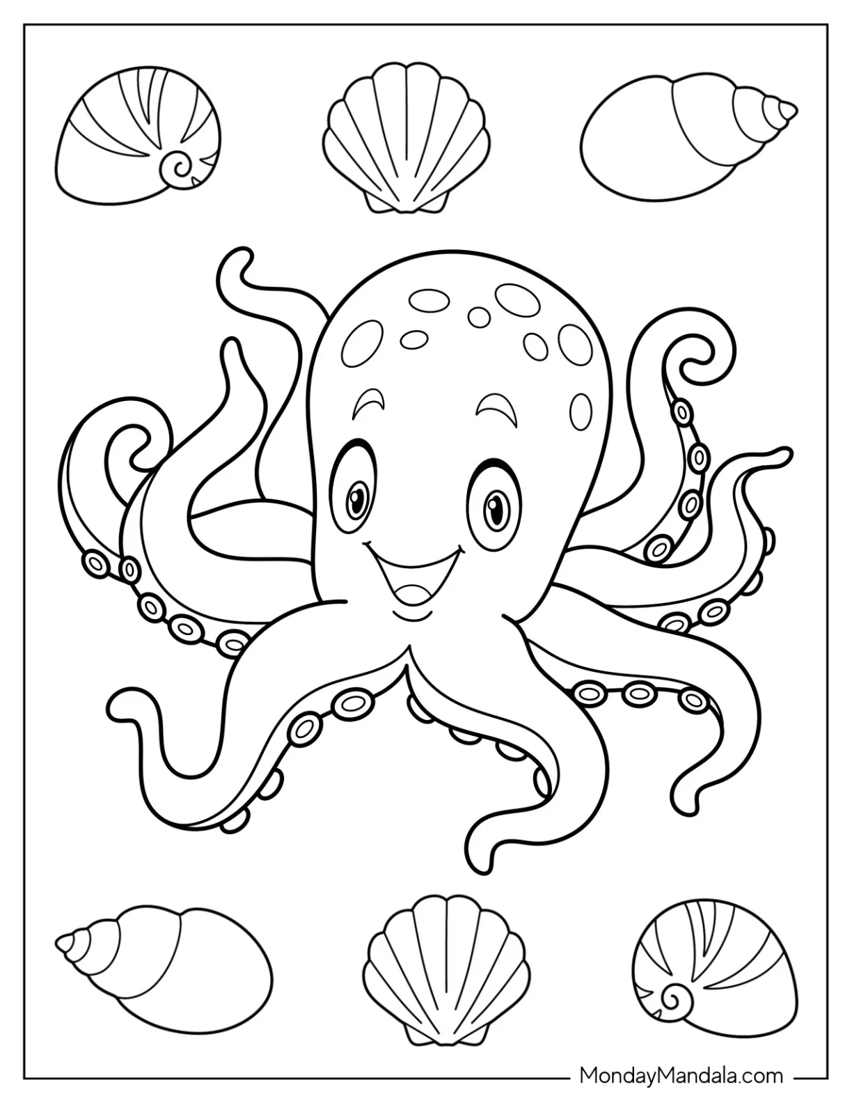 Cute Baby Octopus Coloring Page For Preschoolers coloring page